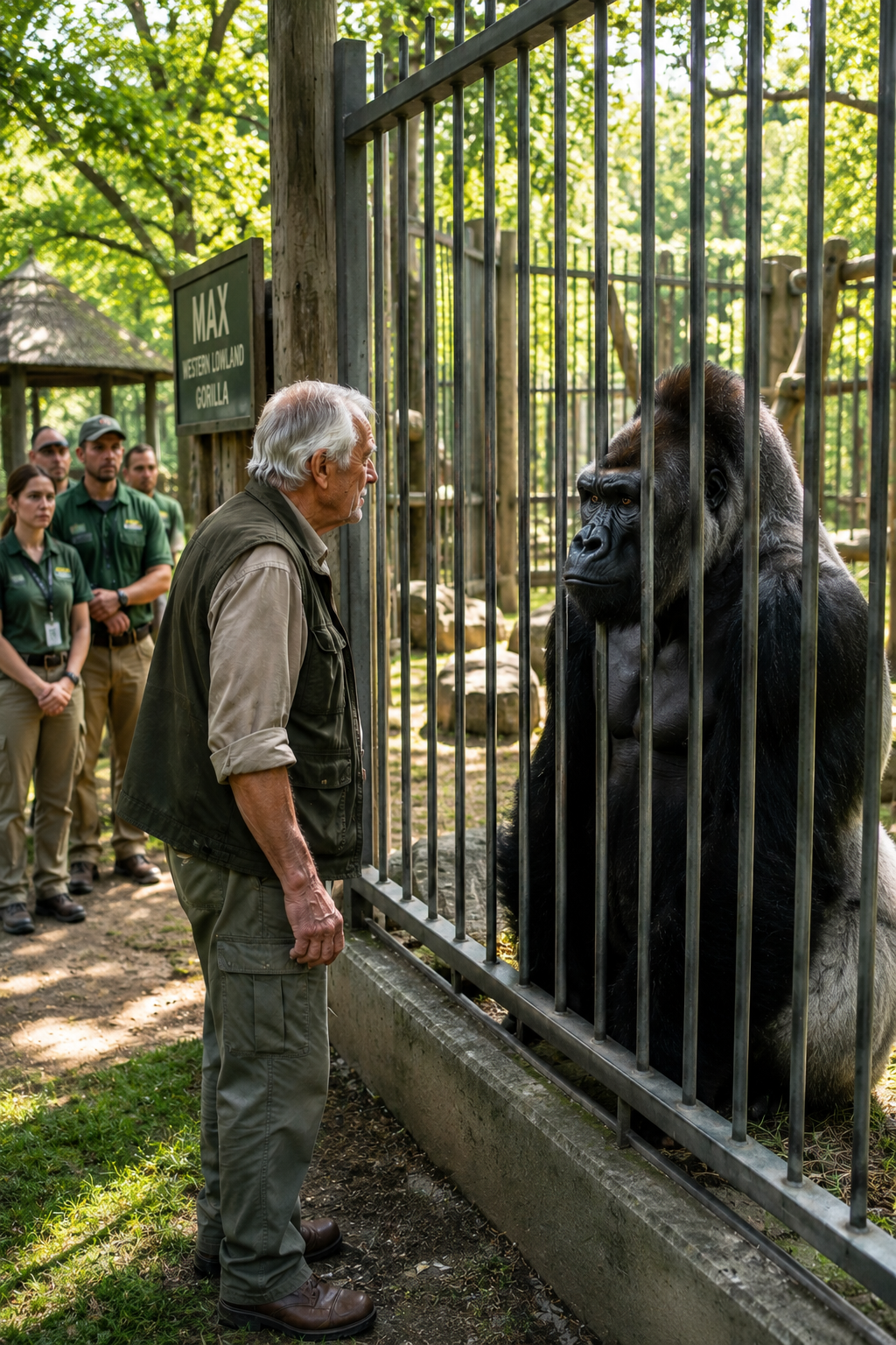 A retired man visited the gorilla he had once rescued and raised for the first time in eight years: the animal recognized him instantly, but instead of coming closer, it desperately tried to stop the man from approaching the enclosure