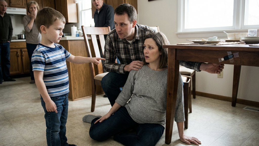 The entire family screamed when the seven-year-old boy pushed his pregnant stepmother, until his father found the USB taped beneath the table.