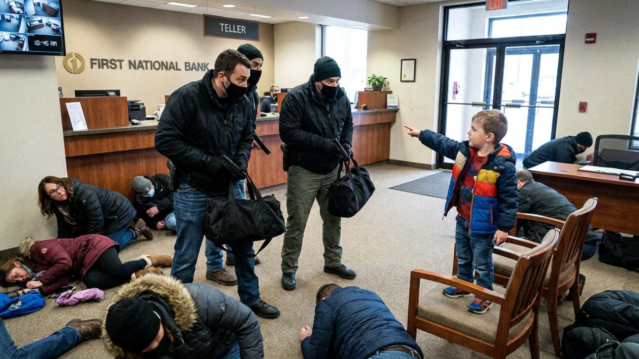 A Terrified Bank Crowd Watched A Six-Year-Old Boy Stand Up To Three Robbers, Not Realizing His CIA Father Was About To Breach.