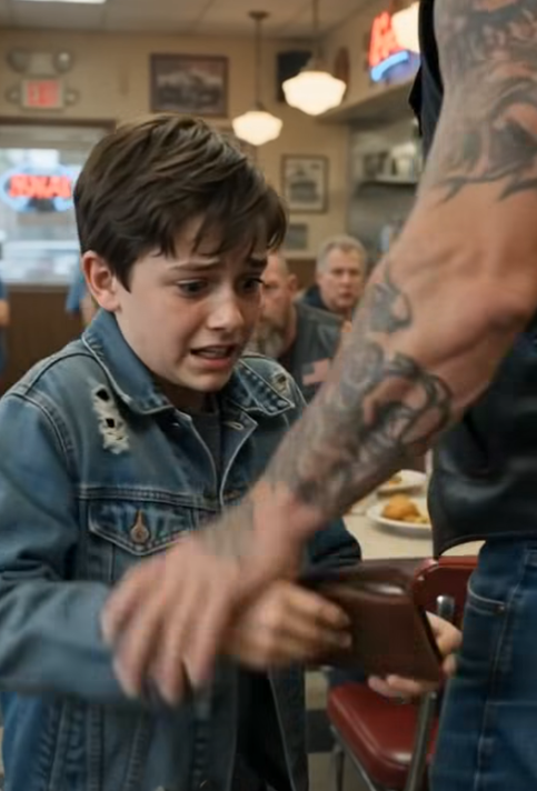 “THE ORPHAN BOY SLIPPED A BIKER’S WALLET OUT OF HIS POCKET INSIDE A DINER—SECONDS LATER FIVE TATTOOED MEN SURROUNDED HIM, BUT WHAT THE BIKER PUT INTO THE BOY’S POCKET NEXT LEFT THE ENTIRE RESTAURANT SPEECHLESS”