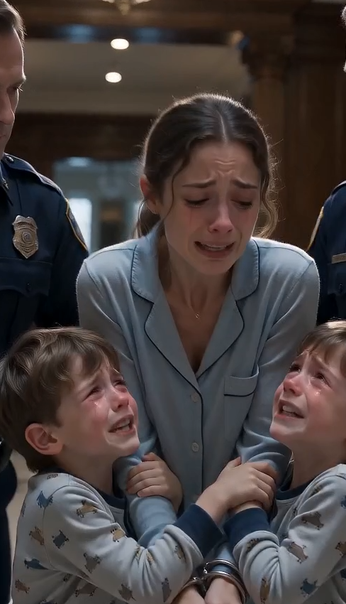 My 6-year-old twins screamed as police handcuffed their nanny. “She stole from us,” my wife smirked, watching the officers drag the crying woman away. My sons were terrified—but not of the police. When the house finally went quiet, I made them hot chocolate, trying to calm them down. But later that night, one of my twins pulled me close, trembling in terror, and whispered a secret that shattered the my entire world.