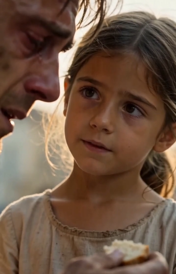 Estaba a punto de rendirse, pero una niña con un trozo de pan le devolvió la vida.