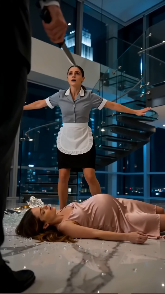The maid shoved the pregnant woman down the stairs. Everyone believed she was trying to kill her. But just seconds later, a massive chandelier crashed down exactly where the woman had been standing. She wasn't attacking her.