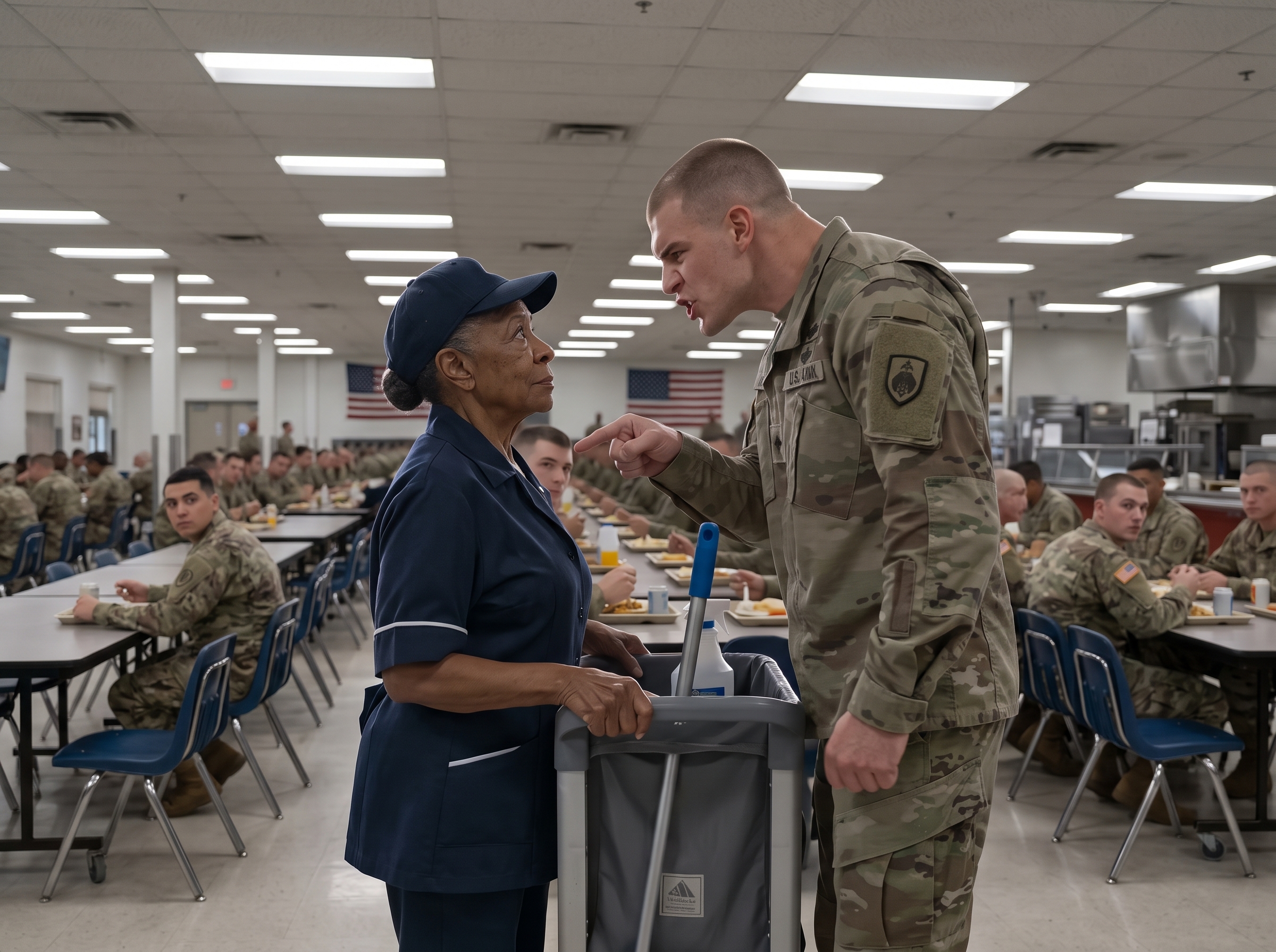 A Staff Sergeant Ripped a Gold Pin Off an Elderly Janitor’s Uniform—Then the General Walked In and Said, “Do You Know Whose Mother She Is?”