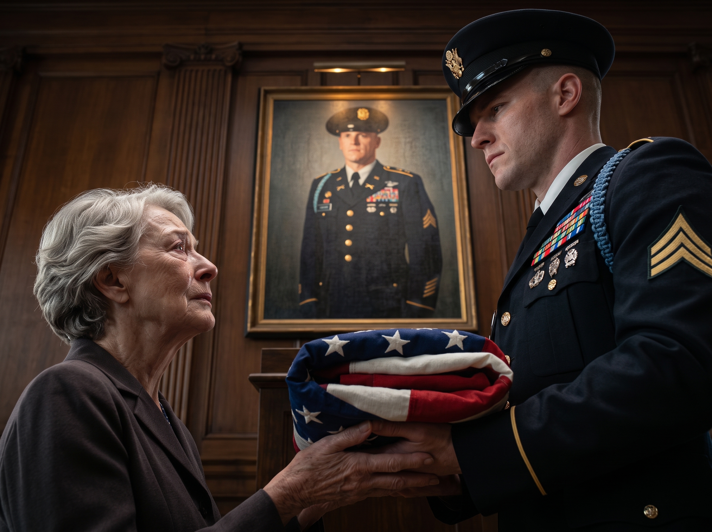 The old mother had just received her son’s folded flag when her daughter-in-law ripped it out of her hands.