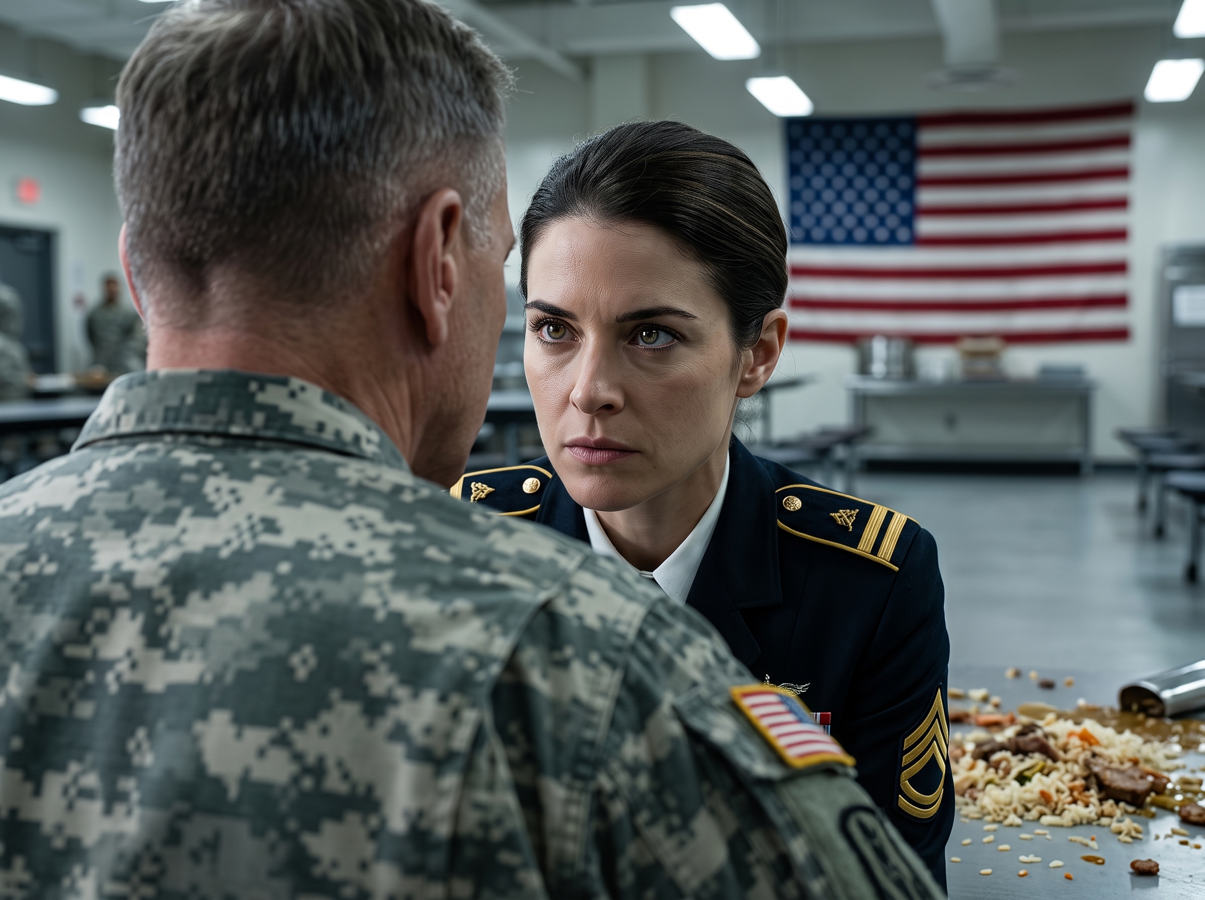 The tray hit the floor before the entire Navy mess hall realized the woman he had just humiliated was the highest-ranking officer in the room.