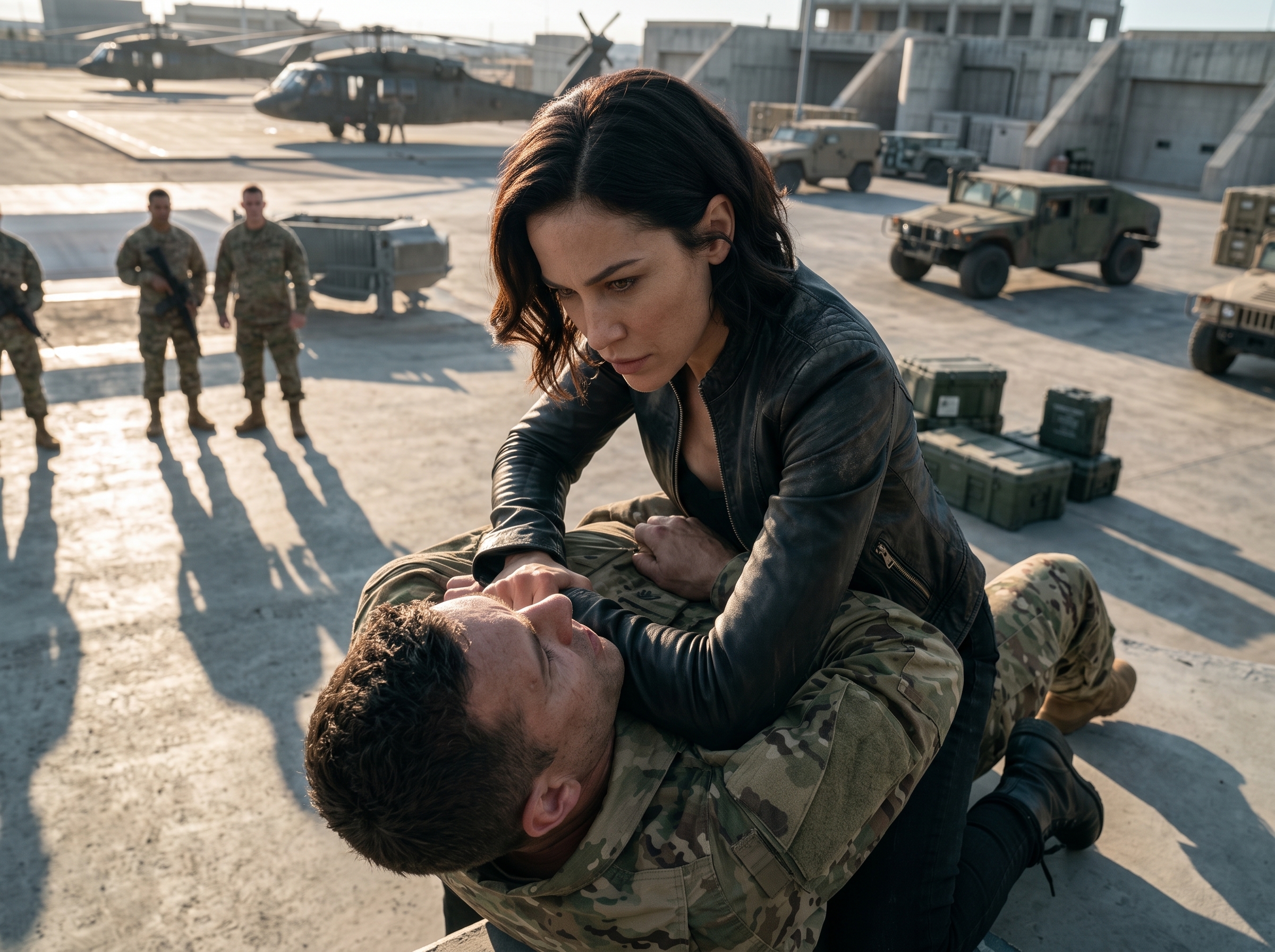 The sergeant hit the concrete before anyone in the hangar understood he had just picked a fight with the woman sent to end his career.