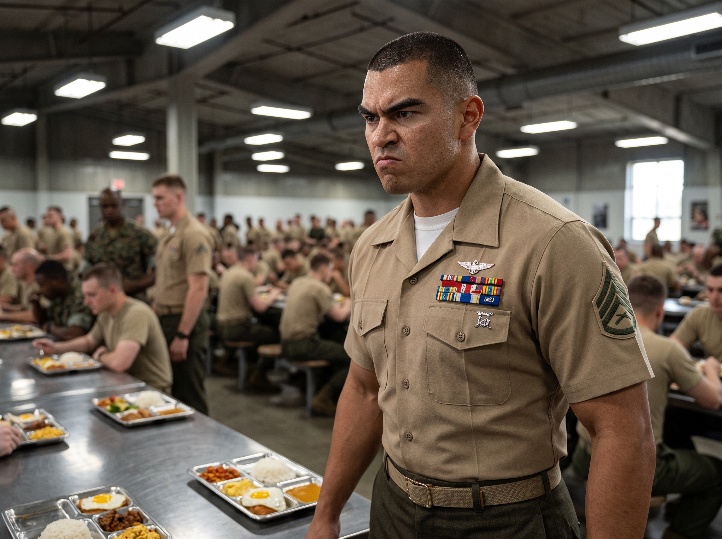 The sergeant threw her food tray so hard it sounded like a gunshot in the mess hall.