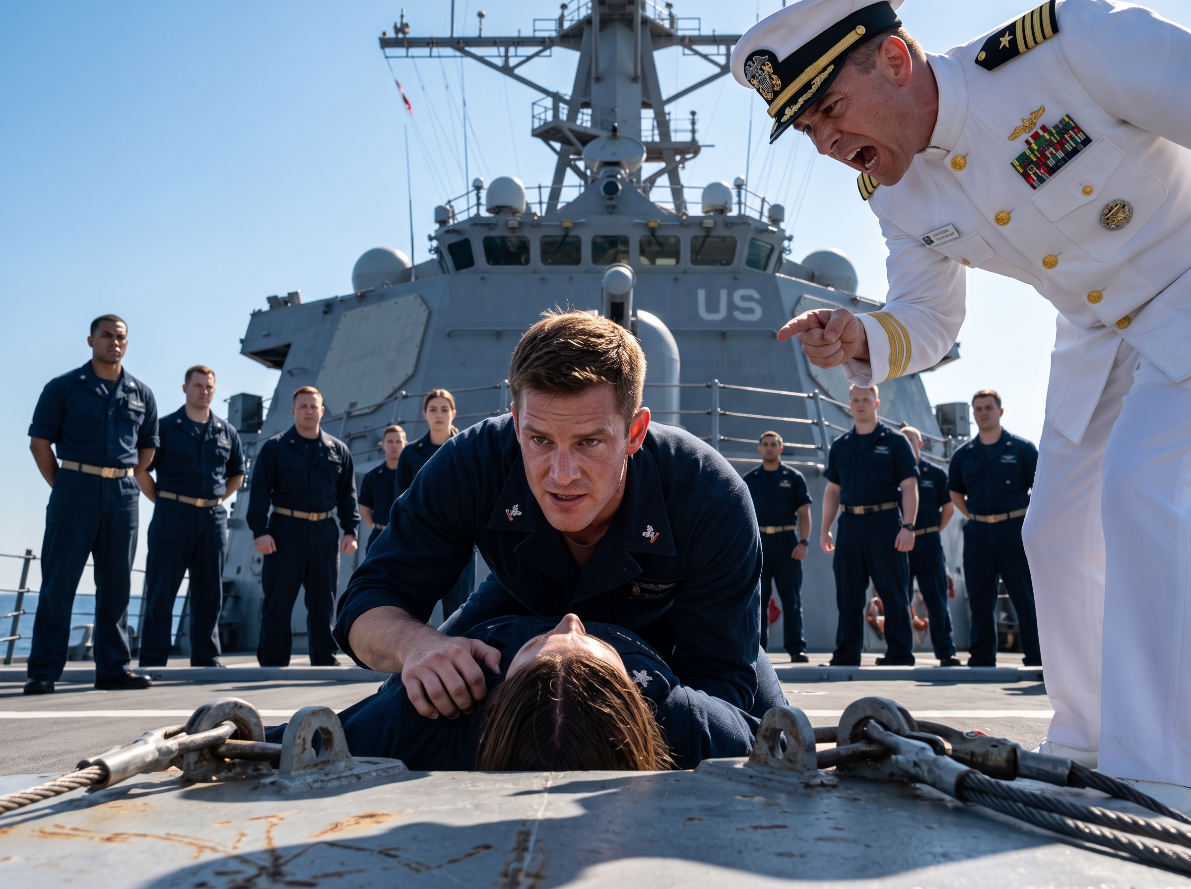 Laughter filled the Navy training yard until it suddenly fell silent.