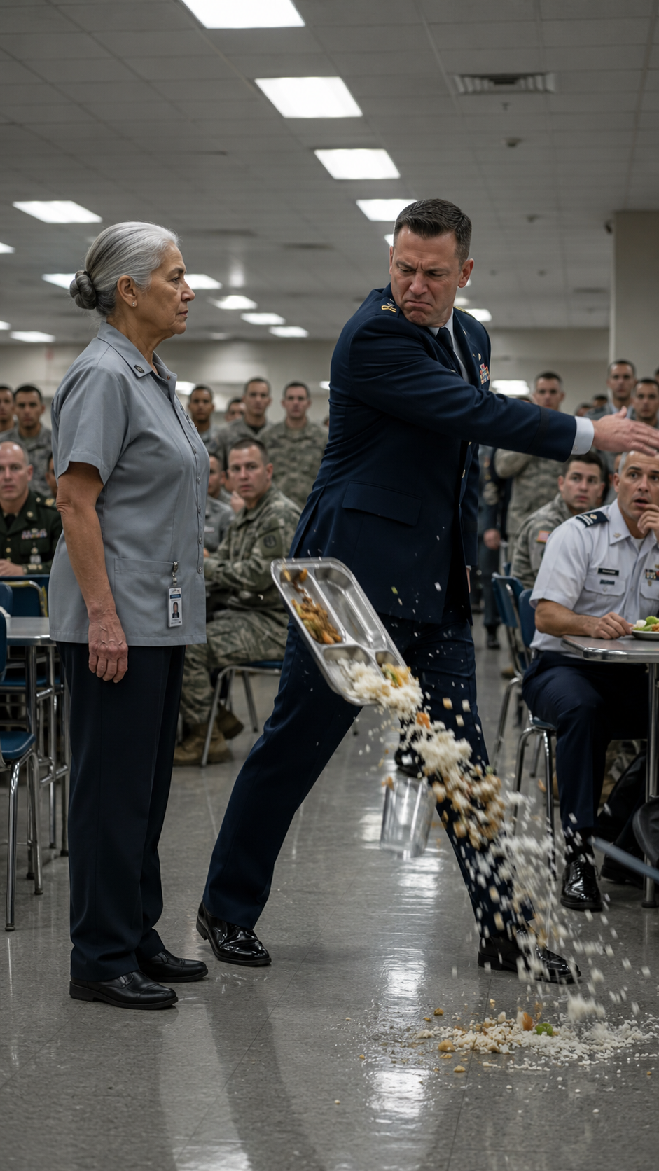 “He knocked the lunch tray from a 60-year-old woman’s hands and told her to pick it up… but he didn’t know the entire base had once survived because of her command.”