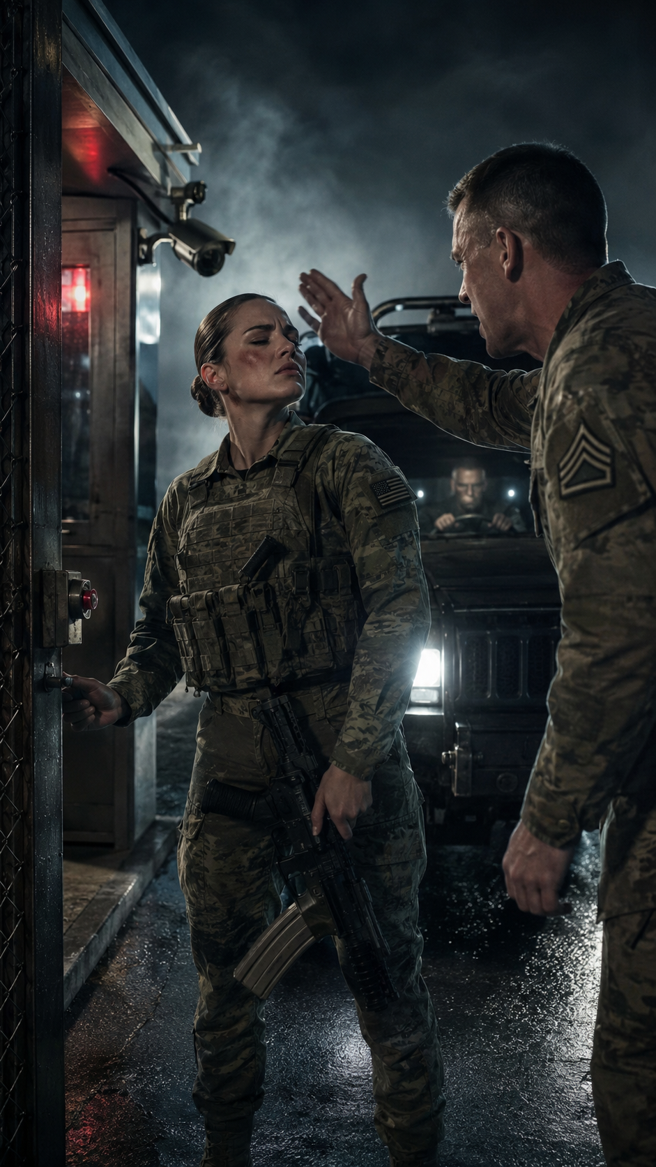 He slapped the gate guard for refusing to let a military vehicle out… but she had just realized the driver was not one of their soldiers.