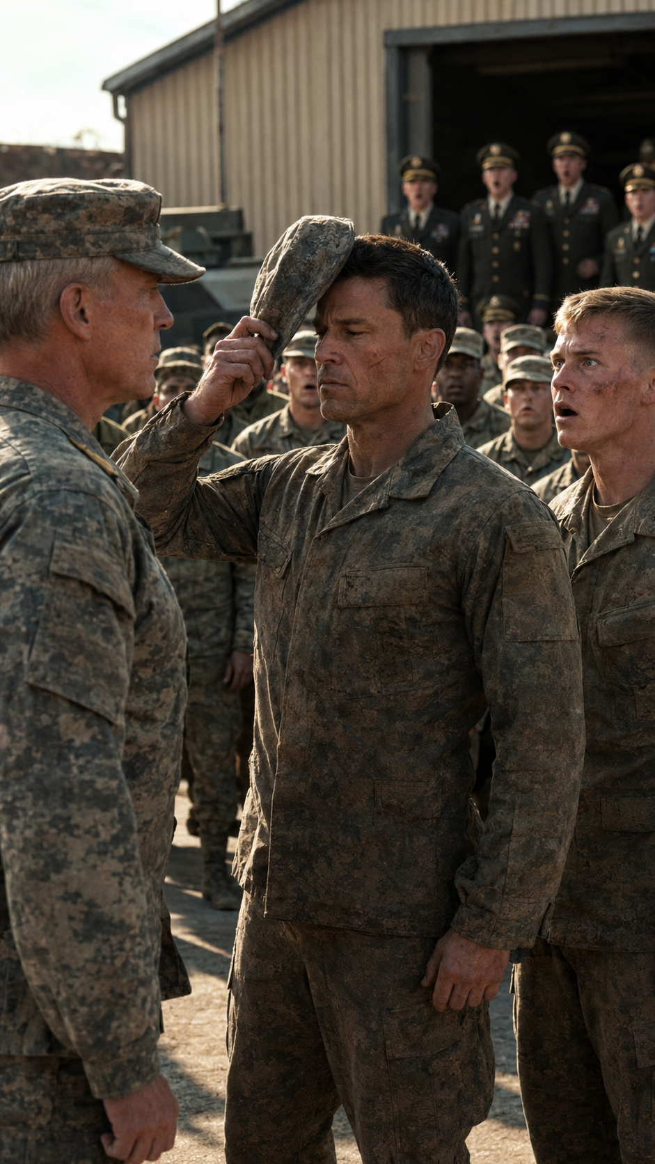 He slapped an unknown soldier in the middle of the base yard… but didn’t know it was the general in disguise, testing the entire unit.