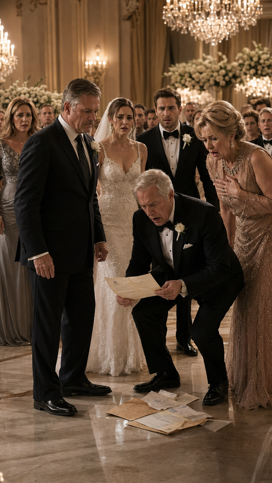 The groom’s family mocked the poor bride’s family in the middle of the wedding… but when an envelope fell to the floor, the entire hall went silent.