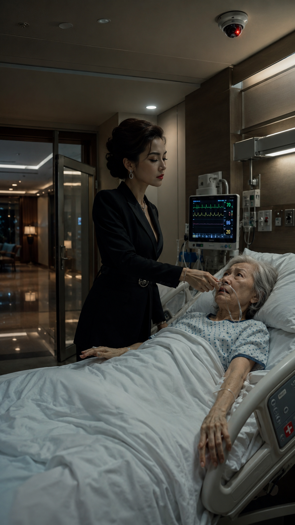 “She pulled the oxygen tube from the old woman’s face… but she didn’t know the ceiling camera had already sent everything to the chief doctor.”