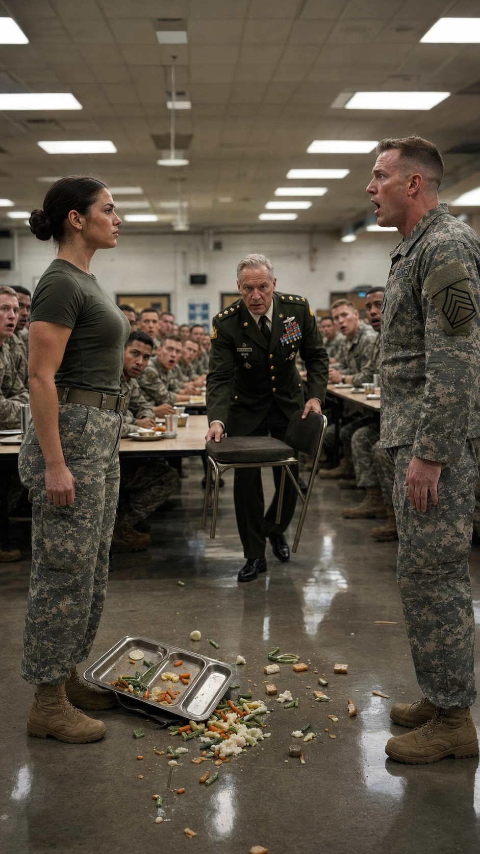 He knocked the new female recruit’s lunch tray in front of the whole squad… but didn’t know the last chair at the table was waiting for her.