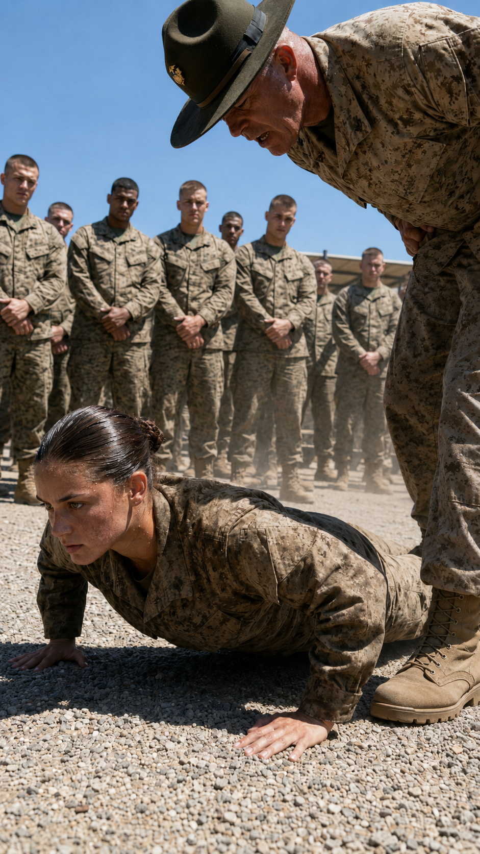 “He pressed his boot into her back during push-ups… but her answer made the whole platoon stop laughing.”