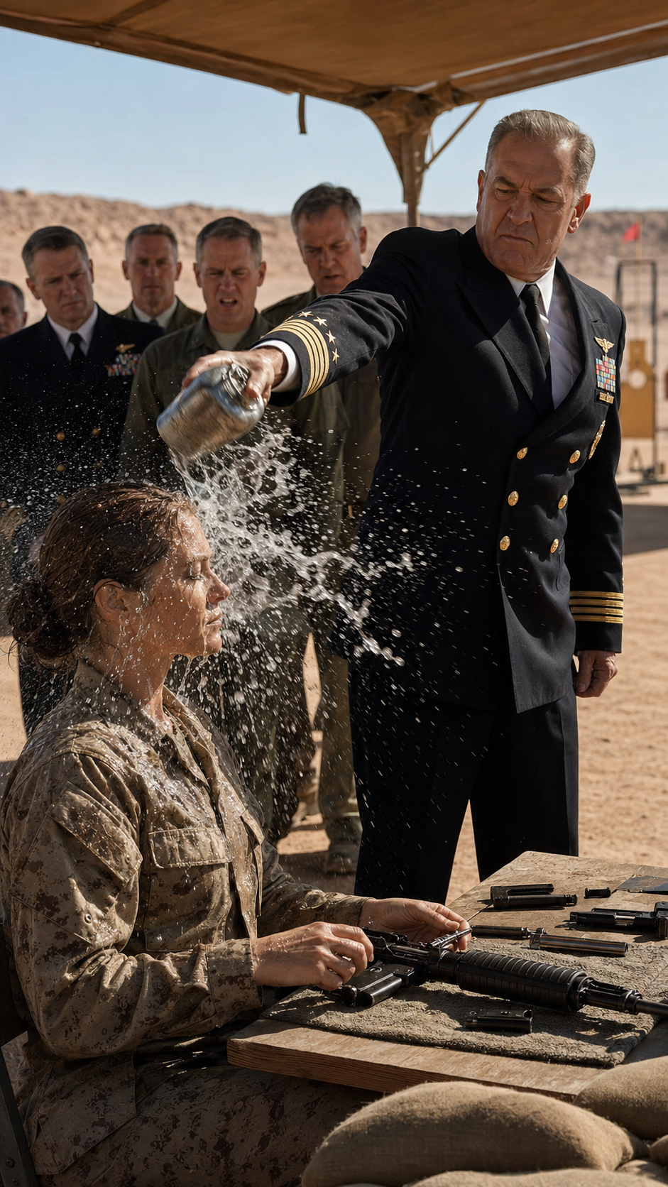 **“He threw water at the quiet woman beside the firing line… not knowing she was the reason the range existed.”**