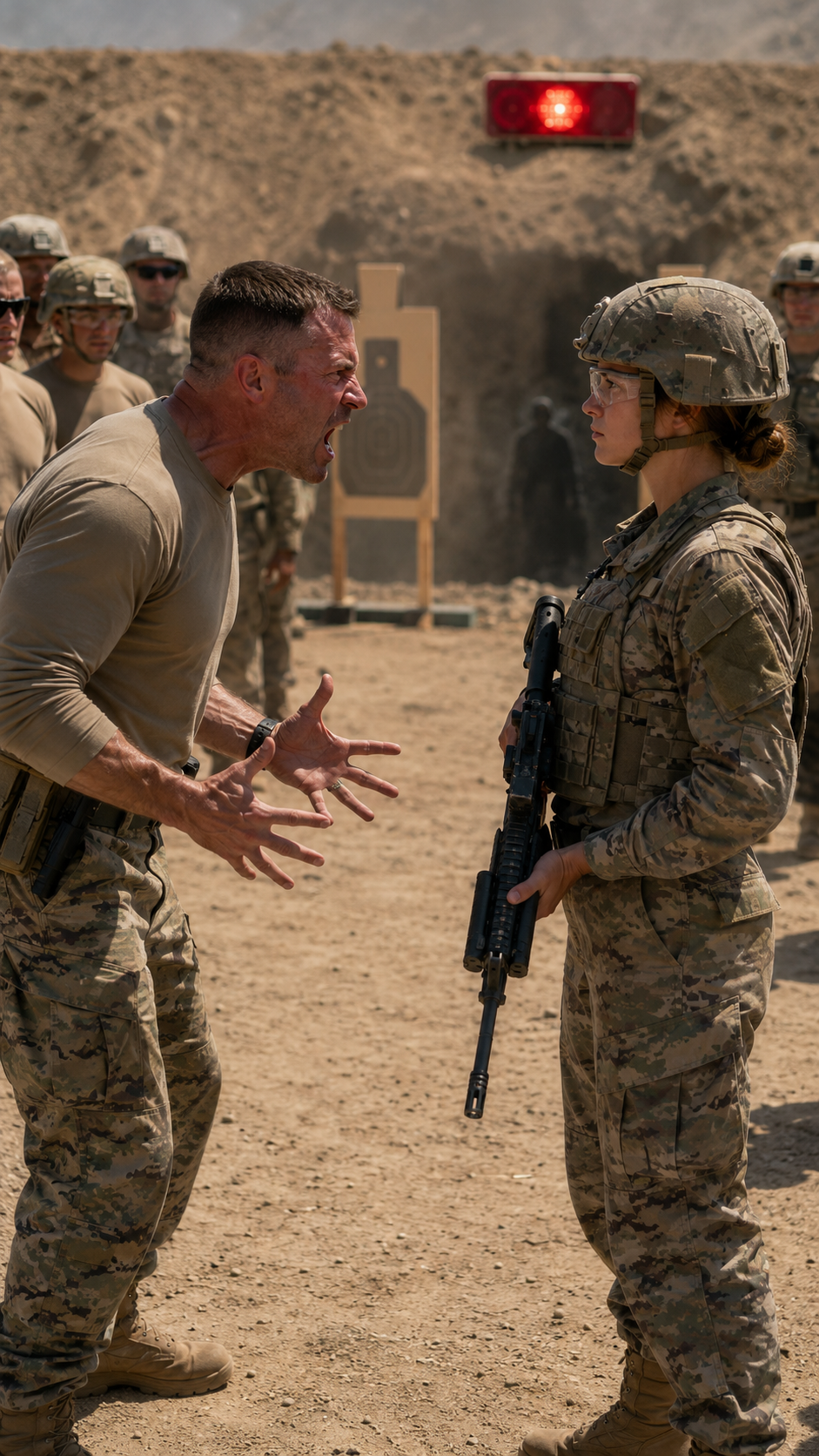 “He slapped her for refusing to leave the firing line… but the target was hiding the one thing no one else had seen.”
