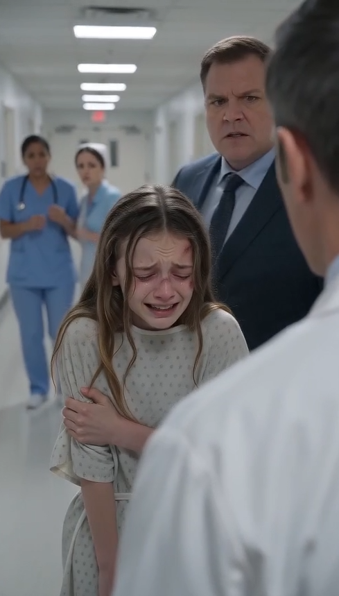 A Stepfather Grabbed His Stepdaughter’s Broken Arm in the Hospital — Until She Handed the Doctor the Phone That Recorded Everything  STORY: The girl screamed when her stepfather grabbed her broken arm.  The sound cut through the hospital hallway so sharply that two nurses stopped mid-step.  Bright white lights.  Cold tile floors.  The smell of antiseptic.  And a teenage girl wrapped in a thin hospital blanket, her face bruised, her shoulder dark with old marks, one arm bent carefully against her chest.  Her stepfather leaned close behind her, fingers digging into the exact place the X-ray technician had just warned everyone not to touch.  “Come here,” he hissed.  The girl’s knees nearly gave out.  Her mother rushed in front of Dr. Reed before the doctor could step closer.  “She slipped in the bath,” her mother said quickly, pointing at her own daughter like she was a problem to be explained away. “She’s always dramatic.”  The nurses stared.  No one in that hallway believed the words.  Not with those bruises.  Not with the girl trembling so badly she could barely stand.  Not with the purple fingerprints around her neck.  Her mother kept talking.  “She falls all the time. She doesn’t listen. She gets hysterical and then blames everyone else.”  The girl lowered her head.  For years, that voice had been stronger than hers.  Her mother’s voice.  Sharp.  Smooth.  Practiced.  The voice that told teachers she was clumsy.  The voice that told neighbors she lied for attention.  The voice that told police officers, once, that her daughter had “a difficult personality.”  But this time, the girl lifted her face.  Tears ran down her cheeks.  Her lips shook.  Her stepfather stood close enough behind her that she could feel his breath near her ear.  Still, she looked straight at Dr. Reed.  “I didn’t fall,” she said.  The hallway went silent.  Her mother’s face tightened.  Her stepfather’s hand loosened for one second.  Then his eyes went dark.  “Don’t start,” he muttered.  The girl flinched.  But she did not take the words back.  Dr. Reed’s expression changed.  He stepped forward slowly, his voice calm but firm.  “Can you say that again?”  The girl swallowed.  Her broken arm throbbed.  Her ribs hurt when she breathed.  Every part of her body was begging her to stop.  To survive the way she always had.  By staying quiet.  By saying the words they taught her.  I slipped.  I fell.  It was an accident.  But she thought of last night.  The bathroom door locked.  Her old phone hidden under a towel.  The red recording light glowing on the cracked screen.  Her own voice whispering, “Please don’t.”  Then her stepfather’s voice.  Then her mother’s.  The truth was in her hand.  And for the first time, she had brought it somewhere they could not bury it.  The girl slowly pulled the edge of the blanket away from her shoulder.  A nurse covered her mouth.  Old bruises.  New bruises.  Finger marks.  Places no bathtub could explain.  Then the girl reached into the fold of the blanket and pulled out an old phone with a cracked screen.  She clutched it like it was the only thing keeping her alive.  Her mother went pale.  The girl held it toward Dr. Reed.  “Check my phone,” she whispered. “I recorded everything.”  Her mother lunged forward.  “No, she didn’t.”  Dr. Reed moved faster.  He stepped between them and placed one protective hand out, blocking the mother from reaching the girl.  Then he turned his body so the girl was behind him.  “Step away from her,” he said.  Her stepfather straightened.  “You don’t know what you’re doing.”  Dr. Reed’s voice went cold.  “I know exactly what I’m doing.”  He looked at the nearest nurse.  “Call security. Lock down this hallway. And tell dispatch we need officers here now.”  The nurse was already moving.  At the end of the hall, two hospital security guards started running toward them.  Dr. Reed looked directly at the stepfather and mother.  “I’ve already called 911.”  The stepfather froze.  The mother opened her mouth.  Nothing came out.  Behind Dr. Reed, the girl pressed the cracked phone to her chest and finally broke down.  Not because she had lost.  Because, for once, someone had heard her.  Three years earlier, the girl’s life had still felt normal.  Not perfect.  But safe enough.  Her mother worked long shifts at a dental office.  They lived in a small apartment above a laundromat.  On Friday nights, they ate frozen pizza and watched old sitcoms with the volume too loud.  Her father had left when she was little, and her mother never talked about him.  So the girl learned not to ask.  Then her mother met him.  At first, the stepfather was charming.  He brought flowers.  Fixed the kitchen sink.  Called her “kiddo” and asked about school.  Her mother smiled more when he was around, and the girl wanted that to mean something good.  She wanted her mother to be happy.  So when he moved in after six months, she tried to welcome him.  The first change was small.  He said she talked too much.  Then he said she ate too slowly.  Then he said her friends were bad influences.  Then he said her mother was too soft.  Her mother laughed at first.  “He’s just strict because he cares.”  But he did not care.  He controlled.  He checked her phone.  He read her texts.  He told her she was disrespectful for closing her bedroom door.  When she complained, her mother said, “Don’t make things harder.”  That became the rule of the house.  Don’t make things harder.  When he yelled, she stayed quiet.  When he broke her sketchbook because she forgot to wash a pan, she apologized.  When he grabbed her wrist hard enough to leave marks, her mother said long sleeves would cover it.  The first time a teacher asked about a bruise, the girl lied without thinking.  “I slipped.”  The lie tasted awful.  But when she got home, her mother hugged her with shaking arms.  “You did the right thing,” she whispered. “You don’t understand what happens if people get involved.”  The girl wanted to ask, What happens to me if they don’t?  But she did not.  Because her mother was crying.  And somehow, even then, the girl felt responsible for protecting the woman who would not protect her.  By the second year, everyone at school knew something was wrong.  She stopped going to sleepovers.  Stopped wearing tank tops.  Stopped laughing loudly.  She learned which floorboards creaked.  Which keys sounded like his truck.  Which tone in his voice meant hide in the bathroom.  Her mother became smaller too.  Not kinder.  Smaller.  She watched more.  Spoke less.  And when things got bad, she did what hurt the girl most.  She blamed her.  “Why do you push him?”  “Why can’t you just listen?”  “Why do you always make him angry?”  The girl began to believe silence was the price of surviving.  Then came the night that sent her to the hospital.  It started with a college acceptance letter.  A state school.  Not famous.  Not expensive.  But far enough away to feel like air.  The girl had hidden the letter in her backpack for two days, reading it in the school bathroom between classes.  She planned to show her mother when the stepfather was at work.  But he found it first.  He dumped her backpack onto the kitchen table and held the letter like evidence.  “You think you’re leaving?” he asked.  Her mother stood by the sink, white-faced.  The girl reached for the paper.  “It’s just school.”  He laughed.  “No. It’s you thinking you’re better than us.”  Her mother whispered, “Maybe we can talk about it.”  He turned on her.  And the girl made the mistake of stepping between them.  After that, the night became pieces.  The letter torn in half.  Her shoulder hitting the wall.  Her mother crying but not calling anyone.  Her arm snapping with a pain so bright she almost blacked out.  Then the bathroom.  The locked door.  The phone.  The recording.  She had not planned it.  Not really.  She had grabbed the old phone from under her mattress because her real one had been taken months ago.  It barely charged.  The screen was cracked.  But it still recorded.  When he forced the bathroom door open, the phone was already hidden under the towel.  And it caught everything.  His voice telling her she would say she fell.  Her mother saying, “Please, just do what he says.”  The girl sobbing that her arm was broken.  His answer.  “Then you’ll remember next time.”  By morning, the swelling was too bad to hide.  Her mother drove her to the hospital only because the arm looked wrong.  Not because she suddenly had courage.  Because bones are harder to explain than bruises.  In the car, her stepfather sat in the passenger seat and turned around.  “You say bath,” he said. “Nothing else.”  Her mother gripped the wheel.  “You hear me?” he added.  The girl looked down at the blanket covering the phone in her lap.  For the first time, she did not answer.  At the hospital, the lies began again.  Her mother spoke over her at registration.  Her stepfather answered questions meant for her.  When the nurse asked if she felt safe at home, her mother laughed too loudly and said, “She’s just embarrassed.”  But Dr. Reed was different.  He listened.  Not just to words.  To silence.  To the way the girl looked at the floor before answering.  To the way her stepfather moved whenever someone came too close.  To the pattern of injuries.  Dr. Reed had seen fear before.  And fear, in a hospital, has a language.  So he separated them for the X-ray.  Just for a few minutes.  In those few minutes, a nurse whispered, “You can tell us if someone hurt you.”  The girl almost did.  Then she saw her mother through the glass door, staring at her with pleading eyes.  Not brave eyes.  Pleading.  Please don’t ruin everything.  The girl swallowed the truth again.  Until her stepfather grabbed her broken arm in the hallway.  Until the pain tore the lie out of her.  Now, as security surrounded the adults, Dr. Reed guided the girl into a small exam room and shut the door.  The nurse stayed with them.  No one asked her to be calm.  No one told her not to cry.  Dr. Reed crouched slightly so he was not towering over her.  “What’s your name?” he asked gently.  She told him.  Her voice was barely sound.  “Thank you,” he said. “I’m going to help you. You are not in trouble.”  That sentence broke her in half.  She cried harder than she had cried when her arm broke.  Because all this time, some part of her had believed she was in trouble.  For being hurt.  For speaking.  For needing someone.  The nurse wrapped a warm blanket around her shoulders.  Dr. Reed placed the cracked phone into a clear evidence bag without opening private things he did not need to see.  “The police will listen with you present,” he said. “You don’t have to hand this to anyone alone.”  She nodded.  “What about my mom?”  Dr. Reed’s face softened, but he did not lie.  “She will have to answer questions too.”  The girl looked down.  A tear dropped onto the blanket.  “She knew.”  The nurse’s eyes filled.  Dr. Reed said quietly, “I’m sorry.”  Two words.  So simple.  No excuse.  No lecture.  No asking what she did to cause it.  Just sorry.  The officers arrived eight minutes later.  A female officer came in first.  She spoke gently.  Explained every step.  Asked permission before sitting beside her.  The girl played the recording with shaking hands.  Her stepfather’s voice filled the room.  Then her mother’s.  Then the girl’s own crying.  No one interrupted.  No one doubted her.  Outside the exam room, her stepfather shouted until security forced him back.  Her mother cried and kept saying, “I was scared.”  The female officer listened to the recording twice.  Then she turned to the girl.  “You were very brave.”  The girl shook her head.  “I was scared.”  The officer’s voice softened.  “Brave people are scared.”  By sunset, her stepfather was arrested.  Not questioned and released.  Not warned.  Arrested.  Her mother was not allowed back into the room.  Child protective services came.  A hospital social worker sat with the girl until a safe placement could be arranged.  The girl thought she would feel relief.  Instead, she felt empty.  That surprised her.  She had dreamed of rescue.  But no one tells you rescue hurts too.  It hurts because you finally stop pretending.  It hurts because the people who should have saved you become part of the evidence.  It hurts because freedom begins with losing the only home you knew, even if that home was never safe.  That night, Dr. Reed came back after setting her arm properly.  “You’ll need follow-up care,” he said. “And rest.”  The girl looked at the cast.  “Can I still draw?”  He smiled gently.  “Not today. But yes. You’ll draw again.”  She nodded like that answer mattered more than medicine.  Maybe it did.  A week later, she was placed with her aunt, her mother’s older sister, who had lived two towns away and had been told for years that the girl “didn’t want visitors.”  The aunt arrived at the hospital with swollen eyes and a shaking voice.  “I didn’t know,” she said.  The girl wanted to be angry.  Part of her was.  But when her aunt saw the bruises, she did not ask for explanations that protected adults.  She only said, “You’re coming home with me.”  And for the first time, home sounded like a place that might not require silence.  The legal case moved slowly.  Painfully.  Her stepfather claimed she was lying.  Then claimed the recording was edited.  Then claimed he had been “disciplining” her.  Each excuse made things worse.  The hospital photos documented the injuries.  The recording matched the timeline.  Neighbors reported hearing shouting for years.  A teacher came forward with old concerns.  The school counselor found notes from meetings where the girl had almost told the truth but stopped.  The truth had been there all along.  It only needed someone to stop looking away.  Her mother tried to call from a blocked number.  The girl did not answer.  Then a letter came.  It was three pages long.  I was scared.  I didn’t know how to leave.  I thought if I kept him calm, we could survive.  I’m sorry.  The girl read it once.  Then folded it and placed it in a drawer.  She did not hate her mother.  That would have been simpler.  She missed her.  She loved her.  She was furious at her.  All at the same time.  Her aunt sat beside her on the porch that evening.  “You don’t have to forgive anyone before you’re ready,” she said.  The girl looked at the trees.  “What if I’m never ready?”  Her aunt put an arm around her carefully, avoiding the cast.  “Then that’s still your choice.”  Months passed.  Her stepfather accepted a plea deal after prosecutors played part of the recording in a pretrial hearing.  He was sentenced to prison.  There was a restraining order waiting for him if he ever got out.  Her mother faced charges too, not as harsh as his, but real.  More than the court sentence, she lost the thing she had tried to protect by lying.  Access.  Trust.  Her daughter.  At the sentencing hearing, the girl read a statement.  Her cast was gone by then, but the arm still ached in cold weather.  She stood at the front of the courtroom with her aunt beside her.  Her stepfather would not look at her.  Her mother cried into a tissue.  The girl unfolded the paper.  “My name is not dramatic,” she read. “My pain was not attention. My bruises were not accidents. I lied because I was afraid, and because the adults in my house taught me that the truth was more dangerous than being hurt.”  The courtroom was silent.  She kept reading.  “But I am done lying for people who hurt me. I am done protecting people who did not protect me. And I want every person here to know that a child should never have to record their own pain to be believed.”  The judge looked down for a moment.  Even the prosecutor wiped her eyes.  After the hearing, Dr. Reed was waiting quietly in the hallway.  He had not needed to come.  But he did.  The girl walked up to him.  “I didn’t think you’d remember me,” she said.  Dr. Reed smiled sadly.  “I remember every patient who teaches me why listening matters.”  She looked at her aunt.  Then back at him.  “I got into that college,” she said. “They held my spot.”  His smile widened.  “Good.”  “I’m going to study social work,” she added.  Dr. Reed nodded once.  “That sounds right.”  The girl touched the strap of the bag on her shoulder.  Inside was the repaired college acceptance letter, taped carefully down the middle.  Not perfect.  Still hers.  A year later, she stood in a dorm room with sunlight on the floor and boxes stacked around her bed.  Her aunt hung a string of small lights over the window.  A new sketchbook sat on the desk.  So did the old cracked phone.  Not because she needed to keep living inside that night.  Because it reminded her of the moment her voice came back.  Her mother sent another letter before move-in day.  This one was shorter.  I am getting help. I know I failed you. I don’t expect forgiveness. I only hope someday you believe none of this was your fault.  The girl sat on the edge of the dorm bed and read it slowly.  Then she placed it in the drawer.  Not thrown away.  Not answered.  Not yet.  Healing, she had learned, was not a straight road.  It was a locked door opening one inch at a time.  That evening, after her aunt left, the girl walked across campus alone.  The air smelled like cut grass and cafeteria food.  Students laughed near the library.  Someone played music from an open window.  No one knew her story just by looking at her.  For once, that felt peaceful.  She stopped under a tree and looked at her phone.  Her new phone.  No cracks.  No hidden recording running.  No fear in her hands.  Then she called her aunt.  “I’m okay,” she said.  Her aunt laughed softly through tears.  “I know you are.”  The girl looked up at the dorm lights glowing against the dark.  For years, she had been told to lie.  To shrink.  To cover the marks.  To protect the adults.  But in that hospital hallway, with a broken arm and a cracked phone, she had finally told the truth.  And the truth did not destroy her.  It saved her.  ENDING QUESTION: If a child finally tells the truth after years of being forced to lie, should the parent who stayed silent ever be forgiven?