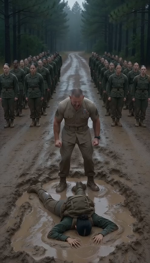 The smallest recruit collapsed face-first into the mud—then the medic cut open her uniform and found combat scars no one knew she had.