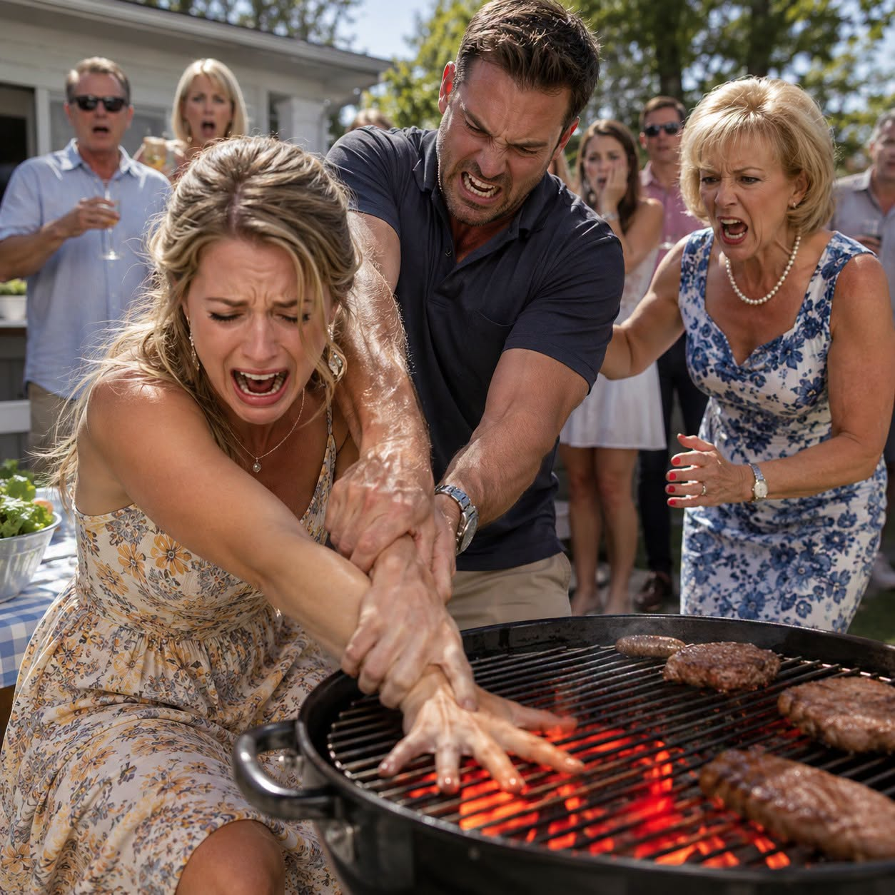 My Husband Burned My Hand at His Family Barbecue—Then Someone at the Gate Called Me His Granddaughter