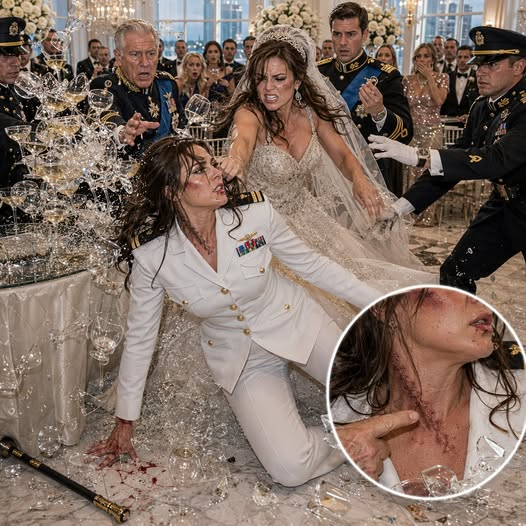 The Bride Shoved Her Navy-Officer Sister Into a Champagne Tower — Then the King Saw the Scar Beneath Her Jaw