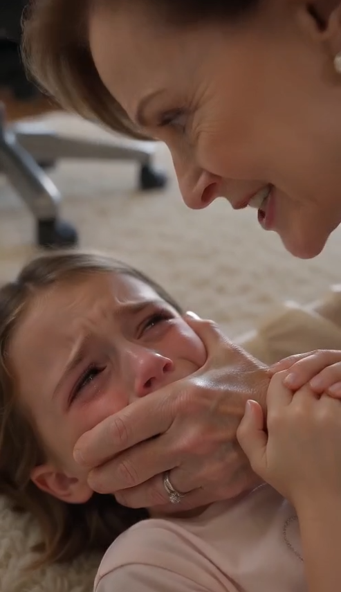 MY MOTHER PINNED MY SIX-YEAR-OLD TO THE FLOOR—THEN I FOUND SOMETHING IN HER BAG THAT SHOULD NEVER HAVE EXISTED  CHAPTER 1 — THE BLACK BAG  “YOU DIDN’T SEE ANYTHING. SAY IT!”  My mother’s hand was clamped over my daughter’s mouth when I came through the office door.  For one second, my mind refused to process what I was seeing.  Lily was flat on the rug.  Six years old.  Pale pink shirt twisted beneath one shoulder. Denim skirt bunched at her knees. White socks scraping desperately against the floor as she tried to push Marlene away.  My mother had one hand pressing Lily down and the other sealed over her mouth.  Lily’s eyes found mine.  Pure terror.  “Mom!”  Marlene turned.  That was all the opening I needed.  I crossed the office in three strides, grabbed her by the arm, and ripped her away from Lily.  “What the hell are you doing?”  “Daniel, listen—”  I slapped her.  Hard.  The sound cracked through the room.  Marlene stumbled sideways and hit the edge of the desk before falling onto the rug.  “DON’T TOUCH MY DAUGHTER!”  My chest was heaving.  I had never hit my mother before.  I didn’t care.  Lily scrambled backward until her shoulders hit the wall.  I dropped beside her.  “Sweetheart, are you hurt?”  She shook her head too quickly.  “Did she hit you?”  Another shake.  Marlene pushed herself upright.  “This is ridiculous. She became hysterical over nothing.”  I turned.  “Nothing?”  “She misunderstood something.”  “You were holding your hand over her mouth.”  “She was screaming.”  “So you covered her mouth?”  “I was calming her down.”  Lily made a small choking sound.  I turned back immediately.  “Hey. I’m here.”  She was looking past me.  Not at Marlene.  At my office chair.  A black leather handbag hung over the back.  My mother’s bag.  Lily’s lips trembled.  “Dad…”  “What?”  Her eyes never left the bag.  “Check her bag.”  Behind me, everything went still.  I looked at Marlene.  The color disappeared from her face.  That frightened me more than anything she had said.  “What’s in the bag?”  “Nothing.”  She moved.  Fast.  Marlene lunged toward the chair.  I reached it first.  I grabbed the handbag and pulled it behind me.  “GIVE ME THAT BAG!”  Her voice wasn’t angry anymore.  It was panicked.  That difference mattered.  “Back up.”  “Daniel, that’s mine.”  “Back up.”  “You have no right to search my personal belongings.”  “You were pinning my daughter to the floor.”  “She went through it!”  Lily shook her head violently.  “I didn’t!”  “Lily.”  “I didn’t, Dad!”  Marlene pointed at her.  “She is lying.”  I stepped between them.  “Call my daughter a liar again.”  Marlene closed her mouth.  I opened the bag.  Wallet.  Keys.  Cosmetics.  A folded scarf.  A document envelope.  Then my fingers touched something hard.  Small.  Plastic.  I pulled it high enough for myself to see.  And froze.  For a moment I forgot how to breathe.  I knew Lily’s name.  I knew her date of birth.  And I knew the medication printed on the pharmacy label in my hand had never been prescribed to her.  My mother whispered, “Daniel.”  I looked at the bottle again.  Then at her.  “Why is this in your bag?”  She didn’t answer.  “Marlene.”  “Give it to me.”  My grip tightened.  The bottle carried Lily Carter’s full name.  Our address.  A recent date.  And below it was the name of a sedating prescription drug I recognized only because I had once been given something similar before surgery.  Lily was six.  She had no prescription for it.  At least none I knew about.  “Where did you get this?”  Marlene glanced toward Lily.  I saw it.  That one involuntary movement.  My daughter saw it too.  “Dad…”  Marlene raised her voice.  “Do not listen to her.”  I moved Lily behind me.  “You need to leave.”  “Daniel, you don’t understand.”  “Then explain.”  She stared at the bottle.  “I can’t.”  That answer chilled me.  Not I won’t.  I can’t.  I slipped the bottle into my trouser pocket.  Marlene stepped toward me.  I raised one hand.  “Take another step and I’m calling the police.”  She stopped.  Lily clutched the back of my shirt.  My mother’s eyes hardened.  “You are making a serious mistake.”  “No.”  I looked down at my daughter’s shaking hands.  “You already made it.”  Marlene collected her handbag.  For one terrible second, I expected her to fight me for the bottle.  She didn’t.  She walked to the doorway instead.  Then she looked back at Lily.  Not with anger.  With warning.  I saw my daughter shrink against me.  “Don’t look at her,” I said.  Marlene left.  The front door slammed thirty seconds later.  I locked it.  Then I returned to Lily and knelt.  “What did you see?”  Her eyes moved toward my pocket.  “The bottle?”  She swallowed.  Then shook her head.  “No.”  My stomach tightened.  “What, sweetheart?”  She whispered so softly I almost missed it.  “Grandma put something in my cup.”  That was the moment the bottle stopped looking like a bizarre misunderstanding.  It became evidence.  I had found medication carrying my six-year-old daughter’s name, but Lily’s first explanation suggested the real danger might not be what was inside the bag.  In Chapter 2, I asked Lily exactly what she had seen Marlene put in her drink—and learned why she had been trying to escape the office when I arrived.  CHAPTER 2 — THE CUP  “She crushed it.”  Lily sat curled against me on the living room sofa.  I had moved us out of the office.  The black handbag was gone.  The bottle wasn’t.  I had placed it in a clean zip bag without touching it again and set it on top of the kitchen cabinet where Lily couldn’t reach it.  I wasn’t pretending I knew how evidence worked.  I simply knew I didn’t want to contaminate or lose anything.  “What did Grandma crush?”  Lily rubbed her thumb against the hem of her shirt.  “A little white thing.”  “A pill?”  “I think.”  “When?”  “Today.”  My stomach tightened.  “What did she do with it?”  “She had the cup.”  “What cup?”  “My juice cup.”  I forced myself to keep my voice calm.  “Then what happened?”  “She put the pieces inside.”  “Did you drink it?”  Lily nodded.  My heart slammed against my ribs.  “How much?”  “I don’t know.”  “Did it taste funny?”  “A little.”  I stood so quickly she flinched.  I stopped.  “I’m sorry.”  “Are you mad?”  “No.”  I crouched in front of her.  “Not at you. Never at you.”  That was when I noticed how heavy her eyelids looked.  I checked the clock.  3:18 p.m.  Marlene had arrived at two.  “How do you feel?”  “Tired.”  “How tired?”  She leaned against the cushion.  “Really tired.”  Fear made my hands cold.  I called Lily’s pediatrician’s office, explained what I knew, and followed their instructions instead of guessing.  Then I called poison control through the number the medical office directed me to.  I read the medication name from the bottle.  They asked questions.  Lily’s weight.  Possible amount.  Timing.  Symptoms.  I answered everything I could.  They told me what warning signs required emergency attention and instructed me to have her evaluated because the substance and dose were uncertain.  I didn’t argue.  Within minutes, Lily and I were leaving.  Before we reached the car, she tugged my sleeve.  “Dad?”  “Yes?”  “I didn’t finish it.”  I looked down.  “The juice?”  She nodded.  “Where is it?”  “In your office.”  I stopped.  “What?”  “I put it behind the books.”  “Why?”  “Grandma told me to drink all of it.”  “And you didn’t want to?”  Lily’s lower lip trembled.  “I got scared.”  I returned inside without letting her out of my sight.  The cup was exactly where she said.  Behind a row of books on the lowest shelf.  A plastic cup.  About an inch of pale juice remained inside.  I didn’t sniff it.  I didn’t touch the liquid.  I placed the entire cup upright inside a larger container.  Then we left.  At the clinic, Lily was examined.  Her vital signs were monitored.  Blood and urine samples were taken based on the physician’s judgment.  I sat beside her the whole time.  When she started drifting to sleep, I felt panic rise until the nurse reminded me they were watching her carefully.  Lily squeezed my fingers.  “Dad?”  “I’m right here.”  “Is Grandma in trouble?”  I had no idea how to answer.  So I told the truth.  “I don’t know yet.”  “Am I?”  “No.”  That answer I could give without hesitation.  “You did nothing wrong.”  Several hours later, Lily was awake enough to complain that the hospital crackers tasted like cardboard.  It was the best complaint I had ever heard.  The preliminary assessment did not tell us exactly what she had ingested.  The doctor explained that testing had limits and confirmation could take time.  I accepted that.  I didn’t need a dramatic answer that night.  I needed Lily safe.  Before we left, I asked her one more question.  “What happened after you hid the cup?”  She frowned.  “I went back.”  “To the office?”  “Yes.”  “Why?”  “My dinosaur book was there.”  Then her expression changed.  “What?”  “Grandma had your papers.”  “What papers?”  She pointed vaguely.  “From the drawer.”  My office drawer.  The locked drawer.  I kept tax records, insurance files, and documents involving the small trust Lily’s mother had left for her before she died.  Marlene should not have had access.  “Did she see you?”  Lily nodded.  “What happened?”  “She put them in her bag.”  “And then?”  “I asked why.”  My jaw tightened.  “She grabbed me.”  There it was.  Marlene hadn’t pinned Lily down because she was screaming over nothing.  Lily had caught her doing something in my locked office.  The cup explained why Lily felt ill.  But it also explained why Marlene expected her not to be alert enough to notice anything.  Lily confirmed Marlene had crushed something into her drink shortly before she became unusually sleepy, but she also revealed that she caught Marlene removing documents from my locked drawer.  In Chapter 3, I checked exactly which document was missing—and discovered Marlene had ignored cash, jewelry, and personal records to take only one file connected to Lily.  CHAPTER 3 — THE EMPTY FOLDER  The lock wasn’t broken.  That was the first thing I noticed.  My home office looked almost normal the next morning.  Desk aligned.  Chair pushed back.  Books straight.  Nothing overturned.  If I hadn’t seen Marlene holding Lily against the floor, I might never have realized anything had happened.  I opened the lower drawer.  The hanging folders were still there.  Taxes.  Mortgage.  Insurance.  My late wife Rachel’s estate records.  Lily’s trust.  I stopped.  The folder was too thin.  I pulled it out.  The annual statements were there.  A copy of Rachel’s will was there.  A letter from the trustee was there.  One packet was missing.  The guardianship and successor-control provisions.  I knew because I had reviewed them six months earlier when our attorney updated my estate plan.  Rachel had created a modest trust after receiving life insurance and inheritance money from her parents.  Most of it was reserved for Lily.  I was Lily’s father and legal guardian.  I did not personally own the trust principal.  The document Marlene had taken explained what would happen if I died or became unable to care for Lily before she reached adulthood.  I checked everything else.  Cash in the desk remained untouched.  My watch remained in the drawer.  Rachel’s jewelry box was still on the shelf.  Marlene had not come to steal valuables.  She had come for one packet.  I called our attorney, Susan Hale.  “Do you have copies of Lily’s trust documents?”  “Yes.”  “Do they include successor guardianship?”  “Yes. Why?”  “My mother took my copy yesterday.”  Silence.  “Took it with permission?”  “No.”  I gave her the shortest accurate version I could.  She didn’t speculate.  She told me to preserve what I had, write down the timeline while it was fresh, and avoid confronting Marlene about legal documents until we understood what she had.  “Can she change anything?”  “Not by simply possessing a copy.”  Relief loosened something in my chest.  “Could she become Lily’s guardian?”  “Not because she has the paperwork. Guardianship requires legal process, and your wishes matter, though no document can guarantee every future outcome.”  “So why take it?”  “I don’t know.”  Neither did I.  That was the point.  I photographed the drawer.  The folder.  The remaining documents.  Then I checked the small home camera covering the hallway outside the office.  Marlene appeared at 2:06.  Lily came into view several times.  At 2:47, Marlene entered the office alone.  At 2:52, Lily followed.  At 2:54, I came home and entered.  The camera didn’t show the inside of the office.  It couldn’t prove what happened there.  But it established timing.  Five minutes.  That was all Marlene had alone in my office.  I wondered how she had opened the drawer so quickly.  The key stayed on my key ring.  I checked.  Still there.  Then I remembered something.  Three months earlier, Marlene had borrowed my car while hers was being serviced.  My office key was on the same ring.  Could she have copied it?  Possibly.  But possibility wasn’t proof.  I searched the desk for scratches or signs of forced entry.  Nothing.  At noon, Susan emailed me the replacement trust packet.  I compared the sections.  Only one group of pages was missing from my physical file.  The part naming who I preferred to care for Lily if I became unavailable.  My first choice was Rachel’s younger sister, Emily.  My mother was not listed.  In fact, an explanatory letter attached to my estate plan specifically stated that Marlene should not have financial control over Lily’s trust.  Rachel and I had made that decision together years earlier.  I sat back.  Now I understood what Marlene had taken.  Not yet why.  But the selection itself was deliberate.  She had not stolen financial statements or money.  She had removed the document that explicitly denied her control over Lily.  Marlene ignored every valuable item in my office and stole only the file stating that she should never control Lily’s trust.  In Chapter 4, I learned how she had opened my locked drawer in less than five minutes—and the answer showed this had not begun the afternoon I caught her hurting Lily.  CHAPTER 4 — THE COPIED KEY  My locksmith gave me the answer in twenty seconds.  “This cylinder hasn’t been forced.”  He crouched beside the desk.  “You sure?”  “No damage consistent with picking or prying.”  “So someone used a key.”  “Most likely.”  I showed him mine.  He tested it.  Worked perfectly.  “Can somebody copy this?”  He looked at me as though I’d asked whether rain could get you wet.  “Yes.”  No special restricted blank.  No coded authorization.  Nothing sophisticated.  Anyone with temporary possession could duplicate it.  I changed the lock immediately.  Then I checked my calendar.  Marlene had borrowed my car on February 11.  She picked it up at nine.  Returned it at four.  My full key ring had gone with her.  That proved opportunity.  Not duplication.  I needed more.  I looked at my messages from that day.  At 12:18 p.m., Marlene had texted:  Running errands. Back later.  No details.  I almost called every locksmith in town.  Then stopped.  That would be absurd.  I had no right to demand private customer information from random businesses.  Instead, I called Marlene.  She answered immediately.  “How is Lily?”  The question made me angry.  I controlled it.  “She’s home.”  “Good.”  “Did you copy my office key?”  Silence.  Then a laugh.  “Why would I copy your office key?”  “That’s not an answer.”  “No.”  “Did you use a key to open my desk yesterday?”  “You gave me access to the house.”  “Not my locked drawer.”  “You are becoming paranoid.”  “You took Lily’s trust documents.”  Another silence.  Shorter this time.  “She told you that?”  “Yes.”  “She is six.”  “She knows the difference between paper and no paper.”  “Daniel, children invent things when adults frighten them.”  “You were holding her down.”  “She was out of control.”  “She was drugged.”  Marlene inhaled sharply.  I heard it.  “What did you say?”  I regretted giving her that information immediately.  Not because it was secret.  Because I had just told someone under suspicion what doctors were considering.  “Nothing.”  “Daniel.”  I ended the call.  That mistake bothered me for the rest of the morning.  I needed to stop confronting her emotionally and start preserving facts.  At 2:10, my doorbell rang.  I expected a delivery.  It was Robert Finch, my mother’s older brother.  Uncle Robert rarely visited without calling.  He held a small envelope.  “What is this?”  He looked uncomfortable.  “Your mother gave me something months ago.”  I didn’t take the envelope.  “What?”  “A spare key.”  My pulse accelerated.  “To my house?”  “To your office drawer.”  I stared at him.  “She said you wanted me to keep it in case something happened to you.”  “Did you believe her?”  “At the time.”  He handed me the envelope.  Inside was a silver key.  I tested it.  It fit the old lock the locksmith had removed that morning.  Perfectly.  “When did she give you this?”  “February.”  “What date?”  He thought.  “Right after she borrowed your car.”  That was enough.  Not proof of where she copied it.  But proof that a duplicate existed almost immediately after she had possession of my keys.  “Why bring it now?”  Robert looked toward the hallway.  “Because Marlene called me last night.”  “What did she want?”  “She wanted the key back.”  I felt cold.  “What did you tell her?”  “That I’d misplaced it.”  “Why?”  “Because she sounded afraid.”  Marlene had created at least one unauthorized duplicate of my office key months before the confrontation with Lily.  That changed the timeline.  This was not a spontaneous search.  She had prepared for access long before yesterday.  The duplicate key proved Marlene had secretly arranged access to my locked records months earlier, but her panicked attempt to retrieve it after hurting Lily suggested she knew the key could connect her to something larger.  In Chapter 5, Lily’s toxicology results finally came back—and they confirmed whether the substance in her body matched the medication bottle I found in Marlene’s handbag.  CHAPTER 5 — THE RESULT  The doctor called at 8:14 the next morning.  I was making Lily toast.  “Mr. Carter?”  “Yes.”  “We received additional toxicology findings.”  I moved into the hallway but kept Lily in sight.  “What did you find?”  She named the medication.  The same one printed on the bottle.  My hand tightened around the phone.  “Are you certain?”  “The screening result is consistent with exposure. Confirmatory interpretation depends on timing, dosage, and clinical context.”  I appreciated the caution.  “What does that mean in plain English?”  “It means a substance from that medication class was detected.”  I leaned against the wall.  “Could there be another explanation?”  “There can be cross-reactivity in some screening tests, which is why we interpret results with caution. But given the bottle you reported and her symptoms, this needs appropriate follow-up.”  I closed my eyes.  Marlene had possessed medication labeled with Lily’s name.  Lily said Marlene crushed a pill into her juice.  Now testing showed Lily had been exposed to a matching drug class.  Still not a full chain.  Still enough to make my stomach turn.  “Could this have killed her?”  “I can’t responsibly answer that without knowing the exact dose.”  That was fair.  I didn’t need exaggeration.  The truth was bad enough.  When I returned to the kitchen, Lily was drawing a dinosaur on her napkin.  “Who was it?”  “The doctor.”  “Am I okay?”  “Yes.”  She smiled.  “Can I have jelly?”  I nearly broke apart over that question.  “Yes.”  I spread strawberry jelly across her toast.  After breakfast, I called Susan.  She told me the medical result changed the seriousness of the situation but reminded me not to act like my own investigator when professionals might need to become involved.  I made the appropriate reports.  The process did not produce instant handcuffs.  No one burst through Marlene’s door.  Statements had to be taken.  Medical records reviewed.  The bottle and remaining drink properly handled.  Lily interviewed in an age-appropriate way.  I accepted all of it.  Real life was slower than anger.  That afternoon, an officer asked me whether Marlene ever cared for Lily alone.  “Yes.”  “How often?”  “Maybe twice a month.”  “For how long?”  “A few hours.”  “Any previous unexplained symptoms?”  I started to say no.  Then stopped.  There had been three occasions.  Once in March.  Twice in April.  Lily had come home from Marlene’s house unusually sleepy.  I assumed she was tired.  Children got tired.  Another time she vomited after dinner.  I blamed too much cake.  I had never connected the episodes.  I couldn’t connect them now without evidence either.  But I wrote down the dates.  That evening I checked my text messages.  Each episode occurred on a day Marlene had been alone with Lily.  Again, correlation.  Not proof.  Still relevant.  I sat at the dining table long after Lily fell asleep.  The medical result had answered one important question.  My daughter had been exposed to a substance matching the medication class found in Marlene’s possession.  The bottle was not random.  Neither was Lily’s exhaustion.  But another question was suddenly much bigger.  Why would my mother drug my daughter?  To keep her quiet while searching my office?  Maybe.  But Marlene had copied my key months earlier.  That meant she could enter the office when Lily wasn’t present.  Drugging Lily made no sense if all she wanted was paperwork.  Unless Lily herself was part of the plan.  Toxicology confirmed Lily had been exposed to the same class of sedating medication listed on the bottle from Marlene’s handbag.  In Chapter 6, I examined the earlier days Lily had returned from Marlene’s house exhausted—and discovered those episodes followed a pattern I had completely missed.  CHAPTER 6 — THREE SATURDAYS  March 7.  March 28.  April 18.  Three Saturdays.  Three afternoons Lily spent with Marlene.  Three evenings I remembered something being wrong.  I rebuilt each day from records instead of memory.  Calendar entries.  Texts.  Photographs.  Receipts.  On March 7, I picked Lily up at 6:12 p.m.  At 6:43, I texted my sister-in-law:  Lily crashed on the couch before dinner. Grandma must have worn her out.  March 28:  A photograph showed Lily asleep in the car at 4:51 p.m.  April 18:  A message to her pediatrician’s nurse portal asked whether children could become suddenly exhausted during growth spurts.  The answer had been ordinary.  Watch hydration.  Sleep.  Illness.  Nothing had suggested intentional exposure.  I checked Marlene’s messages from those dates.  They were almost identical.  She played hard today.  Big afternoon.  She’ll sleep well tonight.  My skin prickled.  Maybe she was simply explaining a tired child.  Or maybe she was providing an explanation before I asked.  I needed something less subjective.  I reviewed Lily’s school attendance.  Nothing.  Medical visits.  Nothing.  Then I noticed one difference.  Each Saturday Marlene had asked to keep Lily longer than originally planned.  March 7:  Can I keep her until six?  March 28:  We’re having too much fun. Pick her up after five.  April 18:  No rush. I’ll bring her home.  On ordinary visits, Marlene was precise about schedules.  On those three days, she created extra time.  For what?  I called Robert.  “Do you know what Mom was doing in March and April?”  “That’s broad.”  “Was she dealing with lawyers?”  He hesitated.  “Yes.”  “What kind?”  “I don’t know.”  “Robert.”  “I really don’t. She asked me for an old contact who handled family matters.”  “When?”  “Late February.”  The timing landed.  February: duplicate key.  Late February: lawyer.  March and April: Lily’s unexplained sedation.  May: Marlene searches my office and is caught.  This had been developing for months.  Still, I had no idea toward what.  I called Susan.  “Could somebody file for guardianship of a child without the parent knowing?”  “Not ordinarily in a normal contested proceeding. Notice requirements apply.”  “What about emergency custody?”  “Emergency procedures exist, but they require allegations and judicial review. Why?”  I explained the timeline.  She paused.  “Daniel, has anyone accused you of being unable to care for Lily?”  “No.”  “Substance abuse?”  “No.”  “Violence?”  “No.”  “Medical incapacity?”  “No.”  “Neglect?”  “No.”  “Then don’t assume guardianship is the objective merely because Marlene took those documents.”  She was right.  Again.  I was building too quickly.  That night, while reviewing messages, I found a photograph Marlene had sent April 18.  Lily asleep on a cream sofa.  Caption:  Poor thing. Completely exhausted again.  Again.  The word stopped me.  At the time, I had read it casually.  Now it suggested Marlene herself recognized repeated episodes.  I enlarged the image.  A digital clock sat on the side table.  2:17 p.m.  But Marlene told me that day Lily became tired after playing outside around four.  The photo proved Lily was already deeply asleep nearly two hours earlier.  Marlene had misrepresented when the symptoms began.  That was the new fact.  Not why.  Not how.  Just that she had lied about the timing of one previous episode.  The earlier visits showed a repeating pattern, and an April photograph proved Marlene had lied about when Lily’s unexplained sleepiness began.  In Chapter 7, I learned what Marlene was doing during the hours Lily slept—and a document request made on one of those Saturdays pointed directly toward me.  CHAPTER 7 — THE MEDICAL RELEASE  Susan found it.  Not because she hacked anything.  Because my own medical provider had retained a record.  “Did you authorize your mother to request your records in March?”  “No.”  “I expected that answer.”  “What records?”  “A limited verification request.”  My heart accelerated.  “Verification of what?”  “Your recent treatment history.”  I had undergone minor back surgery the previous year.  Nothing dramatic.  Recovery complete.  A short prescription for pain medication.  Physical therapy.  That was it.  “Who asked?”  “A legal office sent a release form bearing your signature.”  I stood.  “My signature?”  “Yes.”  “I never signed one.”  Susan didn’t say forgery.  Neither did I.  Not yet.  “Can I see it?”  “You’re entitled to request your own records. I recommend you do that formally.”  I did.  The document arrived later that day.  My name.  Date of birth.  Address.  A signature that looked like mine at first glance.  But I knew it wasn’t.  The D in Daniel curled wrong.  More importantly, the request was dated March 7.  The first Saturday Lily had returned from Marlene’s house unusually sedated.  I stared at the destination.  Carver & Moss Family Law.  I searched my messages.  That was the same weekend Marlene had kept Lily three extra hours.  I called the firm but did not accuse anyone.  I simply asked whether they represented Marlene Carter.  They declined to discuss client information.  Expected.  Susan told me not to push.  The medical provider’s response to that March request was limited.  It confirmed I had undergone surgery and previously received short-term medication.  No indication of current impairment.  No addiction diagnosis.  No mental health crisis.  Nothing remotely suggesting I couldn’t parent.  Why would Marlene want it?  I looked at the release again.  Maybe she hoped the records contained something damaging.  Maybe the request had another purpose.  The one thing it established was that somebody using my apparent signature had sought private medical information through a family-law office.  That night, I pulled every document Marlene might have had access to.  Birthday cards.  Tax papers.  Old checks.  School forms.  My signature existed everywhere.  Copying it wouldn’t be difficult.  Lily came into the office doorway.  “Dad?”  I immediately covered the paperwork.  “What’s up?”  “Can I sleep with the hall light on?”  “Of course.”  “Grandma isn’t coming?”  “No.”  “Promise?”  “Yes.”  She nodded and walked away.  I sat there feeling ashamed that she had needed to ask.  For months I had let Marlene into our home because she was my mother.  I had treated blood relationship as proof of safety.  It wasn’t.  The next morning Susan called again.  “I found one more thing.”  “What?”  “The release asks the provider to send records directly to the law firm, attention Marlene Carter.”  That removed one ambiguity.  My mother was not merely adjacent to the request.  She was named as the recipient contact.  Marlene had used a family-law office to seek my private medical history using a release I had never knowingly signed.  In Chapter 8, the law firm finally clarified what type of matter Marlene had consulted them about—and I learned she had been building a file questioning my fitness as Lily’s father.  CHAPTER 8 — THE FITNESS FILE  Marlene’s lawyer contacted Susan first.  That was how we learned.  Susan called me into her office and closed the door.  “Your mother consulted Carver & Moss regarding potential guardianship.”  The words felt strange.  “Potential what?”  “Guardianship involving Lily.”  I stared at her.  “She wanted custody?”  “Slow down.”  I hated when attorneys said things like that.  I also understood why.  “A consultation does not equal a filed case. There is no order removing Lily from you. There is no judgment that you are unfit.”  “But she was preparing for it.”  “She was exploring it.”  “Based on what?”  Susan slid a letter across the desk.  It summarized concerns Marlene had reportedly raised.  My prior surgery.  Prescription pain medication.  Long work hours.  Lily’s repeated “episodes of excessive fatigue.”  My reliance on relatives for childcare.  I almost laughed.  Then I realized what I was reading.  Lily’s fatigue.  The same fatigue that occurred at Marlene’s house.  The same fatigue now linked to sedating medication.  “She created the symptom.”  Susan didn’t answer immediately.  “If evidence eventually establishes she intentionally caused those episodes, that would be highly significant.”  “She drugged Lily and then documented that Lily was tired.”  “That is a hypothesis supported by emerging evidence. Let the investigation establish what can be established.”  I walked to the window.  My hands were shaking.  “She was making me look negligent.”  “Possibly.”  “What did she want from guardianship?”  “We don't know yet.”  But I did know one thing now.  Marlene had not merely collected random information.  She was assembling a narrative.  Daniel works too much.  Daniel used pain medication.  Lily becomes strangely exhausted.  Daniel fails to recognize a problem.  Grandmother notices.  Grandmother worries.  Grandmother steps in.  It was horrifying because each line contained enough ordinary truth to sound plausible when separated from context.  I did work long hours sometimes.  I had taken prescription medication after surgery.  Lily had been unusually sleepy.  Marlene had helped with childcare.  A lie built entirely from altered context was harder to recognize than a lie built from nothing.  “Did she file anything?”  “No.”  “Why not?”  “We don’t know.”  “What stopped her?”  Susan tapped the timeline.  “Maybe she wasn’t ready.”  Or maybe she needed something else.  A document.  A medical incident.  A signature.  More episodes.  My mind returned to the packet stolen from my desk.  The successor guardianship provisions.  Marlene had been trying to learn exactly what stood between her and legal control over Lily.  I went home and checked Rachel’s trust again.  The money wasn’t enormous by wealthy-family standards.  But it was substantial.  About $1.4 million in protected assets after investment growth.  For Lily.  Managed by a corporate trustee.  If I died, became incapacitated, or lost legal control, a successor guardian would manage Lily’s life but still wouldn’t automatically own her trust.  So money alone didn’t explain it.  Unless Marlene misunderstood the structure.  Or unless control itself was the point.  That evening, Lily asked me whether Grandma thought I was a bad dad.  My chest tightened.  “Why would you ask that?”  “She said you don’t notice when I’m sick.”  The room went quiet around me.  “When did she say that?”  “Lots.”  Marlene had been preparing Lily emotionally too.  That was the revelation.  The legal consultation confirmed Marlene had been compiling claims that I was an unfit parent, and she had repeatedly told Lily that I failed to notice when she was sick.  In Chapter 9, investigators tested the unfinished juice Lily had hidden in my office—and the result turned one of Marlene’s carefully built accusations against me into evidence against her.  CHAPTER 9 — THE JUICE  The remaining juice contained the drug.  Not just the same medication class.  The same active compound listed on the bottle.  I sat across from Detective Moreno while he explained the laboratory result.  “The concentration in the cup doesn’t tell us exactly how much Lily consumed.”  “I understand.”  “But it supports her account that medication was introduced into the drink.”  My jaw tightened.  “And the bottle?”  “Still being examined.”  “Fingerprints?”  “I can’t promise what will be useful.”  I nodded.  Real evidence rarely behaved like television.  No magical fingerprint automatically solved everything.  But the juice mattered.  It directly connected the drink Lily described to the medication Marlene possessed.  “What happens now?”  “We continue.”  That answer was frustrating.  It was also correct.  I went home.  Susan called an hour later.  “Marlene’s attorney has been informed there is an active investigation.”  “What did she say?”  “She denies intentionally giving Lily medication.”  “How does she explain the cup?”  “She hasn’t provided a complete explanation through me.”  I laughed once.  No humor in it.  That afternoon, Marlene sent me an email.  Daniel,  You are allowing strangers to destroy this family because a frightened child misunderstood something she saw.  I did not respond.  Then another sentence caught my attention.  Lily has always been dramatic when she doesn’t get enough sleep.  Always.  Not recently.  Not after visits.  Always.  She was already reframing the symptom as Lily’s personality.  I saved the email.  Then I reviewed the family-law letter from Chapter 8.  Marlene had cited “recurrent unexplained fatigue” as evidence I failed to seek proper treatment.  But if she knew the episodes occurred after medication exposure, the allegation became grotesque.  She would have been creating symptoms, then blaming me for not recognizing the cause she concealed.  That still depended on whether earlier episodes involved medication.  The new juice test proved only the most recent one.  One reveal.  One step.  Enough.  That evening, Detective Moreno asked for a full list of anyone who had access to the bottle.  I had never seen it before.  Lily had never been prescribed the drug.  The pharmacy listed on the label was local.  That opened another path.  The label itself could be checked.  A bottle bearing a patient’s name normally connected to dispensing records.  The next morning, the pharmacy called after receiving appropriate inquiry.  They had no record of dispensing that medication to Lily Carter.  Ever.  So the bottle label wasn’t merely suspicious.  It did not correspond to a legitimate prescription in their system.  Someone had created or altered it.  The juice confirmed Lily had been given the same active medication found in Marlene’s bag, while the pharmacy confirmed no legitimate prescription for that drug had ever existed in Lily’s name.  In Chapter 10, the pharmacy traced the label number—and discovered it belonged to a completely different prescription filled by Marlene herself.  CHAPTER 10 — MARLENE’S PRESCRIPTION  The prescription number was real.  The patient name on the bottle was not.  That was the next piece.  The pharmacy confirmed that the number printed beneath Lily’s name corresponded to a prescription issued to Marlene Carter.  Same drug.  Same dosage.  Filled six weeks earlier.  My mother’s medication.  Someone had changed the visible patient identification to Lily’s name.  “Can a pharmacy label be altered at home?” I asked Detective Moreno.  “Yes.”  “Was this one?”  “That’s being examined.”  “Why put Lily’s name on it?”  “We don’t know.”  That question bothered me more than if she had simply carried her own bottle.  If Marlene intended to secretly drug Lily, relabeling the bottle with Lily’s name seemed unnecessary.  Unless she wanted the bottle to look legitimate if discovered.  Or wanted someone to believe Lily already took the medication.  Susan had another possibility.  “Documentation.”  “What do you mean?”  “If she were trying to create a record suggesting Lily had a medication history, a labeled bottle could be used deceptively.”  “But there would be no pharmacy record.”  “Correct.”  “So it would fall apart.”  “If checked.”  Those two words chilled me.  If checked.  Marlene’s entire strategy depended on people accepting appearances without verification.  A sleepy child.  A worried grandmother.  A father with an old pain prescription.  A bottle with Lily’s name.  A copied medical release.  Each piece looked plausible from a distance.  Each weakened under scrutiny.  I wondered how many people never looked closely when a respectable sixty-four-year-old grandmother told them she was protecting a child.  Later that afternoon, I received a copy of Marlene’s family-law intake questionnaire through the legal process.  One question asked:  Is the child currently taking any medication?  Her answer:  Yes.  Medication for sleep/anxiety concerns.  My hands went cold.  Date completed: April 20.  Weeks before the confrontation.  Weeks before I found the bottle.  Marlene had already represented to a law firm that Lily was taking medication she had never been prescribed.  The false label now made sense.  Not completely.  But more than before.  Marlene wasn’t merely hiding her own medication after giving it to Lily.  She had created physical support for a false medical narrative.  I thought about Lily asking whether Grandma thought I was a bad father.  I thought about Marlene telling her I didn’t notice when she was sick.  This wasn't just about sedating a child.  It was about making that child appear medically unstable.  And making me appear negligent for failing to manage a condition that didn't exist.  I had spent days wondering why Marlene would drug Lily if she already had an office key.  Now I understood.  The sedation wasn’t only a tool to keep Lily quiet.  The symptom itself had value to her.  The pharmacy number proved the medication actually belonged to Marlene, while her legal intake form showed she had already falsely claimed Lily suffered from a condition requiring it.  In Chapter 11, Lily’s school records revealed Marlene had tried to push the same false medical story outside the family—and one teacher had quietly refused to accept it.  CHAPTER 11 — THE SCHOOL NOTE  Mrs. Jensen remembered Marlene immediately.  “She came to the office twice.”  Lily’s first-grade teacher sat across from me in the principal’s conference room.  “When?”  “Late March and early April.”  “What did she want?”  “She said Lily had been having episodes.”  “What kind?”  “Fatigue. Anxiety. Trouble concentrating.”  I clenched my jaw.  “Did you see those things?”  Mrs. Jensen shook her head.  “Lily occasionally gets tired like any six-year-old. Nothing unusual in class.”  “Did Marlene tell you Lily was on medication?”  “Yes.”  My hands curled around the chair arms.  “What did you do?”  “I told her health information and medication changes need to come through a parent or authorized guardian and the school nurse.”  “Did she bring anything?”  “A note.”  The principal slid a scanned copy toward me.  It looked medical at first glance.  Generic letterhead.  Lily’s name.  A sentence recommending rest periods and reduced afternoon activity.  No physician signature.  No license number.  No direct contact.  The school nurse had refused to add it to Lily’s formal health plan without verification.  Good.  One person had checked.  One person had stopped the false narrative from becoming an official school fact.  “Did anyone call the clinic?”  “Yes,” the principal said. “The office listed on the note said they had not issued it.”  I stared at the paper.  “Was I notified?”  “We attempted to contact you.”  They showed me the record.  An email address one character different from mine had been entered on the visitor form.  daniel.carter instead of daniel.carters.  My actual address ended with the s.  Marlene knew that.  She emailed me constantly.  The wrong address could have been an accident.  But combined with everything else, it fit too neatly.  “Who provided that email?”  “Marlene.”  I exhaled slowly.  The school had not accepted the document.  They had not changed Lily’s records.  But Marlene had tried.  That mattered.  After the meeting, Mrs. Jensen stopped me in the hallway.  “Mr. Carter?”  “Yes?”  “Lily talks about you a lot.”  I wasn't sure what to say.  “She says you make dinosaur pancakes badly.”  Despite everything, I laughed.  “I do.”  “She doesn’t present like a child who believes her father ignores her.”  That nearly broke me.  “Thank you.”  At home that evening, Lily climbed onto a kitchen stool.  “Can we make pancakes?”  “For dinner?”  “Yes.”  “Why?”  “Because Mrs. Jensen said I told her yours look weird.”  I stared.  Then smiled.  “Traitor.”  She giggled.  It was the first normal sound our house had held in days.  But after she went to bed, I returned to the school note.  Marlene had tried to establish the same false illness in three places:  A law firm.  A medication bottle.  Lily’s school.  This wasn't impulsive.  It was construction.  She was building a version of my daughter that did not exist.  The school confirmed Marlene had attempted to introduce a false medical note stating Lily suffered symptoms that teachers had never observed.  In Chapter 12, the metadata on that fake note showed where it had been created—and the location connected the medical deception directly to the documents stolen from my office.  CHAPTER 12 — THE HOME OFFICE FILE  The fake note had been created on my computer.  That was what the document metadata showed.  Not Marlene’s laptop.  Not a law office.  Mine.  The creation date was February 11.  The day she borrowed my car.  The same day she had access to my office key.  My stomach dropped.  Marlene hadn't merely copied the key that day.  She had entered my office.  Used my computer.  Created a fake medical document concerning Lily.  Months before anyone noticed.  “How could she log in?” I asked.  I knew the answer before Susan spoke.  “Was your password saved?”  My computer required a PIN.  But I had used the same four-digit number for years.  My wedding anniversary.  Marlene knew it.  Rachel’s death had made me careless about changing things connected to our old life.  I had changed the PIN after the confrontation.  Too late.  Digital review showed the file was created at 1:43 p.m.  Marlene’s text that day said she was “running errands.”  She had returned my car at four.  No camera footage remained that far back because my system automatically overwrote old recordings.  Again, no miracle evidence.  But file creation data was enough to establish that the false note originated from my device while Marlene had access to my keys.  Then another detail surfaced.  The file name.  Lily_Medical_Support_v3.  Version three.  Meaning there had likely been earlier drafts.  The earlier files had been deleted.  Recovery wasn't guaranteed.  But the title itself suggested revision.  She had worked on the lie.  Not typed one careless letter.  Worked on it.  I felt physically ill.  Detective Moreno asked whether Marlene had ever discussed my office computer.  “She always said I left too much personal information lying around.”  “When?”  “For years.”  He wrote it down.  That night I sat alone at the same desk.  I imagined my mother in my chair.  Opening Lily’s trust file.  Reviewing Rachel’s wishes.  Typing false medical statements about my daughter.  Maybe copying my signature.  I wanted to tear the desk apart.  Instead, I opened every account connected to my computer.  Changed passwords.  Enabled stronger authentication.  Reviewed recent access.  Most activity was mine.  Then I reached my personal email.  There had been a successful login from an unfamiliar device in February.  February 11.  Same date.  I stared at the security record.  My password then had been an old family phrase Marlene could plausibly know.  The login alone didn't reveal what she read.  But it proved my digital privacy had been compromised on the exact day she was in possession of my keys.  One day.  One access window.  And during it, she had apparently created tools she used for months afterward.  The fake school note was created on my computer during the same February access window in which Marlene obtained the duplicate office key.  In Chapter 13, the February email login showed exactly what message she opened that afternoon—and it revealed the financial reason Lily’s guardianship mattered so much to her.  CHAPTER 13 — RACHEL’S TRUST  The opened email was from the corporate trustee.  Subject:  Annual review — Lily Carter Family Trust.  I remembered receiving it.  I had skimmed it, downloaded the attached statement, then forgotten about it.  Security logs showed the message was accessed again during the February 11 login.  That alone didn't prove Marlene read every line.  But the timing was impossible to ignore.  The statement showed Lily’s trust value.  $1,427,884.  Rachel had built most of it through life insurance proceeds and inherited assets after her parents died.  I had never considered it mine.  Neither had Rachel.  It belonged to Lily’s future.  Education.  Housing.  Security.  The trust document made that clear.  “What control would a guardian have?” I asked Susan.  “Over the child’s care. Financial control depends on the trust terms and trustee discretion.”  “So Marlene couldn't simply take the money.”  “No.”  “Could she receive reimbursements?”  “Potentially for legitimate expenses associated with Lily, subject to the trust structure.”  “How much?”  “That depends.”  I sat back.  So the motive wasn't as simple as steal $1.4 million.  Good.  I didn't want a convenient villain explanation.  Susan continued.  “But guardianship can create influence. A guardian may advocate for distributions on the child’s behalf.”  “Could she benefit indirectly?”  “Potentially. Housing, educational arrangements, caregiving costs. Again, all subject to oversight.”  Control.  That word again.  Marlene loved control more than luxury.  She had criticized every major decision I made after Rachel died.  School.  Therapy.  Childcare.  Whether Lily should sleep in my room when she had nightmares.  Whether I should sell the house.  Whether I should date again.  Marlene wanted to become indispensable.  And Rachel’s trust made guardianship financially consequential.  Then Susan showed me something from the stolen packet’s successor provisions.  Rachel had specifically nominated her sister Emily as preferred guardian if I couldn't serve.  And there was an accompanying letter.  One sentence:  I do not believe Marlene Carter should exercise control over Lily’s personal or financial affairs.  I had read it before.  Marlene hadn't.  At least not with my permission.  Now she had stolen the document containing it.  I understood why she looked so furious after reading my papers.  Rachel had excluded her deliberately.  And had explained why elsewhere in the letter:  Marlene repeatedly confuses love with authority and does not respect parental boundaries.  Rachel had seen the problem years before I did.  Marlene’s February access to my email exposed the value of Lily’s $1.4 million trust and the estate documents explicitly excluding her from future control.  In Chapter 14, I learned what Marlene did just four days after discovering the trust’s value—and the next step showed she wasn’t merely gathering information anymore.  CHAPTER 14 — THE FIRST PETITION  She drafted a guardianship petition.  Not filed.  Drafted.  Four days after February 11.  Susan obtained a copy through Marlene’s former legal consultant after records became relevant to the investigation and civil dispute.  The draft identified me as Lily’s father.  It alleged concern over my ability to provide consistent care because of:  Work demands.  Past prescription medication.  Emotional instability following Rachel’s death.  Failure to address Lily’s “emerging medical episodes.”  I stared at the last phrase.  February 15.  At that point, Lily had not yet had any of the three strange Saturday episodes I later documented.  The first was March 7.  Three weeks later.  My skin went cold.  “She described symptoms before they happened.”  Susan nodded slowly.  “That is what the dates suggest.”  That was the revelation.  Not simply that Marlene later used Lily’s fatigue.  She had written the narrative before Lily displayed it.  Which meant the later episodes couldn't have inspired her guardianship concern.  The concern came first.  Then the symptoms.  I walked outside because I couldn't breathe in the office.  Susan followed.  “Daniel.”  “She planned to make her sick.”  “We need to let the evidence establish intent.”  “She wrote it before it happened.”  “Yes.”  “She had the medication.”  “Yes.”  “She gave it to Lily.”  “The most recent incident is strongly supported.”  “And the others?”  “Still being investigated.”  I leaned against the brick wall.  For days I had wondered whether the earlier sleepy Saturdays were related.  Now the draft petition made the timeline profoundly darker.  Marlene had predicted a symptom she later cited as proof I was failing Lily.  Because she may have planned to create it.  When I got home, Lily was building a cardboard dinosaur habitat with Emily.  Rachel’s sister had flown in after hearing what happened.  I had hesitated to involve her because I didn't want Lily surrounded by frightened adults.  But Emily didn't treat Lily like a victim.  She cut cardboard trees.  Argued about whether a T. rex could fit through the bedroom door.  Made grilled cheese.  Normal things.  After Lily went upstairs, I showed Emily the petition.  She read it silently.  Then looked at me.  “Rachel warned you.”  “I know.”  “No. I’m not blaming you.”  “I am.”  “Don’t waste energy there.”  Her voice sharpened.  “Use it now.”  That was exactly what I needed.  Not forgiveness.  Direction.  We spent the evening organizing dates.  February 11: computer access.  February 15: guardianship draft predicting medical episodes.  March 7: first fatigue episode.  March 28: second.  April 18: third.  April 20: Marlene tells law firm Lily takes sleep/anxiety medication.  May: confrontation and confirmed exposure.  The sequence was becoming coherent.  And coherence was terrifying.  The guardianship draft described Lily’s future “medical episodes” before the first documented episode occurred, showing the narrative existed before the symptoms.  In Chapter 15, medical testing on the remaining tablets from Marlene’s bottle was compared with Lily’s earlier stored samples—and one old hospital specimen finally answered whether May was the first time she had been drugged.  CHAPTER 15 — IT STARTED EARLIER  April 18 had ended with vomiting.  I had taken Lily to urgent care.  I had forgotten that a urine sample was collected.  The facility retained certain laboratory material according to policy.  Whether useful testing remained possible required professionals to determine.  Weeks later, after appropriate requests and review, we got an answer.  The archived April sample showed evidence consistent with the same sedating medication.  I sat completely still.  April 18.  Not May.  Not the day I caught Marlene.  Weeks earlier.  My daughter had been exposed before.  The result did not automatically prove Marlene administered it.  But Lily had spent that afternoon at Marlene’s house.  Marlene had photographed her deeply asleep.  Marlene had later lied about when the fatigue began.  And Marlene possessed a prescription for the same drug.  One earlier episode was now medically connected.  I asked whether March samples existed.  They didn't.  No test.  No result.  No reason to pretend otherwise.  One earlier confirmed exposure was enough.  I went to Lily’s room.  She was coloring.  I didn't tell her.  Not yet.  A six-year-old didn't need to carry laboratory chronology.  “Dad?”  “Yeah?”  “Why are you staring?”  I smiled badly.  “I love you.”  “That’s weird.”  I laughed.  “You tell me you love me all the time.”  “Yeah, but not like that.”  “Like what?”  “Like you’re gonna cry.”  Too late.  She saw.  Lily put down the crayon and hugged me.  A child comforting the parent who had failed to recognize what was happening to her.  The guilt was unbearable.  Later, Emily found me in the kitchen.  “You didn’t know.”  “I should have.”  “You saw a tired kid.”  “Three times.”  “You saw a tired kid three times.”  “She was being drugged.”  “You know that now.”  I stared at the floor.  “What kind of father misses that?”  “One whose mother deliberately gave him innocent explanations.”  That didn't erase responsibility.  But it restored perspective.  Marlene had relied on normal parental assumptions.  Kids get tired.  Kids get stomachaches.  Grandmothers are safe.  Medication bottles with names are legitimate.  Signed documents are real.  She had weaponized ordinary trust.  Detective Moreno later told me the April result strengthened the pattern.  He did not promise charges.  He did not tell me the case was solved.  He told me they continued gathering evidence.  I had learned to appreciate careful language.  Because Marlene had built everything on people accepting confident statements without checking.  I wanted the opposite.  Facts.  Slowly.  One by one.  The archived April medical sample confirmed Lily had been exposed to the same sedating medication weeks before the office confrontation.  In Chapter 16, a purchase record from that same April weekend revealed what Marlene bought immediately after Lily became sick—and connected the medical episodes to her guardianship strategy in writing.  CHAPTER 16 — THE HOME MONITOR  The receipt looked harmless.  A home health store.  April 19.  One day after Lily’s confirmed earlier exposure.  Marlene purchased:  A pediatric pulse oximeter.  A digital thermometer.  A blood pressure monitor.  A child medication organizer.  Nothing illegal.  Nothing sinister by itself.  Grandparents bought health equipment all the time.  But the next item mattered.  A bound caregiver journal.  We learned because that journal became part of the documents Marlene had provided to her family-law attorney.  She had recorded Lily’s condition.  March 7:  Extreme fatigue after normal activity. Daniel did not seek medical attention.  March 28:  Child difficult to wake. Father dismissive.  April 18:  Vomiting and lethargy. Daniel minimizes symptoms.  May entries continued.  The language was clinical.  Deliberate.  Prepared for someone else to read.  What wasn't written:  All three episodes happened while Lily was in Marlene’s care.  The April exposure had now been medically confirmed.  Marlene documented symptoms without documenting the environment in which they began.  She had transformed incidents occurring under her supervision into evidence against me.  Then I reached April 19.  Next steps: continue documenting pattern. Need stronger evidence of instability in home.  I read the sentence aloud.  Emily muttered something I won’t repeat.  Susan remained focused.  “This shows intent to build a record.”  “Against me.”  “Yes.”  “Does it prove she drugged Lily to create that record?”  “Not alone.”  Always not alone.  I understood.  The case wasn't a single smoking gun.  It was layers.  The receipt showed she equipped herself to monitor and document.  The journal showed how she framed what she observed.  The toxicology results showed Lily had actually been exposed.  The petition showed Marlene predicted symptoms before they began.  Together they were becoming difficult to explain innocently.  Michael—my cousin, not part of the case—once told me after Rachel died that grief made me impatient with uncertainty.  He was right.  I wanted every question resolved immediately.  This situation forced me to learn something painful.  Truth didn't become stronger because I rushed it.  It became stronger because each piece survived verification.  That evening, Marlene attempted to call Lily through the tablet.  I had already blocked her account.  Lily noticed.  “Grandma tried calling?”  “Yes.”  “Do I have to talk to her?”  “No.”  “Ever?”  I hesitated.  “I don’t know what ever looks like yet.”  She thought about it.  “Okay.”  No drama.  No guilt.  She returned to her drawing.  I realized how much adult language about family obligations had burdened me.  She understood something simpler.  People who scare you do not automatically get access to you.  The caregiver journal showed Marlene had been systematically documenting Lily’s drug-related symptoms as evidence of my supposed parental neglect.  In Chapter 17, Marlene’s messages with her attorney exposed what she hoped that evidence would accomplish—and for the first time, she put her desired end result into her own words.  CHAPTER 17 — “TEMPORARY CONTROL”  The message was dated May 2.  Eleven days before I found the bottle.  Marlene to her attorney:  If Daniel continues ignoring Lily’s condition, I want emergency temporary control before something irreversible happens.  Control.  Not help.  Not evaluation.  Not family intervention.  Control.  Her attorney responded cautiously.  Evidence of immediate risk would be required, and any emergency request would face scrutiny.  Marlene wrote:  I understand. There may be another incident soon.  I stopped reading.  “There may be another incident soon.”  Susan’s face tightened.  “She wrote that before May?”  “Yes.”  The final confirmed exposure happened May 13.  Marlene appeared to anticipate another episode before it occurred.  Again.  As with the February petition.  Future symptoms appearing in her plans before appearing in Lily.  My mother wasn't reacting to illness.  She was scheduling around it.  My hands began to shake.  Emily took the paper from me.  “Sit.”  “I’m fine.”  “You’re not.”  She was right.  I sat.  Another message concerned Lily’s trust.  Marlene asked whether a temporary guardian could communicate directly with the trustee regarding “urgent medical and residential expenses.”  Her attorney explained that trust administration was separate and subject to the trust terms.  So Marlene knew she couldn't simply control $1.4 million.  But she was actively asking how guardianship might give her influence over distributions.  That was important.  Money was part of the motive.  Not the whole motive.  Power and access were intertwined.  She wanted legal authority over Lily.  She wanted to replace me as the adult speaking for her.  She wanted the ability to approach the trustee.  She wanted Rachel’s written exclusion of her to become irrelevant.  I remembered Rachel saying something years ago.  Your mother doesn’t want to help. She wants to be necessary.  At the time I thought it was harsh.  Now I understood.  Marlene's identity was built around being the person others needed.  My independence offended her.  Rachel’s boundaries enraged her.  And when Rachel died, Marlene began treating Lily like the last territory she could claim.  That explained her.  It did not excuse her.  Understanding motive was not forgiveness.  Sometimes understanding simply made responsibility clearer.  Detective Moreno called that afternoon.  They were preparing to speak with Marlene again based on the growing evidence.  “What will she do?”  “I don't know.”  “Do you think she’ll confess?”  “I wouldn’t build expectations around confession.”  Again, correct.  We didn't need a theatrical villain speech.  We needed documents.  Medical evidence.  Digital records.  Witnesses.  The truth Marlene had already created while believing no one would ever compare dates.  Her own words established the objective: obtain emergency temporary control over Lily and use that position to influence decisions surrounding Lily’s care and trust.  In Chapter 18, Marlene finally gave investigators her explanation for the medication—and one contradiction in that interview destroyed the last innocent version of what happened in my office.  CHAPTER 18 — HER EXPLANATION  Marlene said Lily took the medication accidentally.  That was her explanation.  According to the interview summary shared through the legal process, she claimed she had crushed one of her own tablets for herself, spilled some powder, then accidentally used the contaminated cup for Lily’s juice.  Possible in abstract.  Until the next question.  Why was the bottle relabeled with Lily’s name?  Marlene said she had never noticed the label.  Why had she written that Lily took medication for sleep and anxiety?  She said she misunderstood something Lily’s doctor told her.  Why did Lily say Marlene ordered her to finish the drink?  Lily was confused.  Why was an earlier April sample positive?  Marlene had no explanation.  Why did the February petition predict medical episodes before they began?  Coincidence.  Why did the caregiver journal omit that symptoms started while Lily was with her?  Oversight.  Then came the office.  Investigators asked why she restrained Lily.  Marlene said Lily became aggressive after going through her handbag.  But the hallway footage established Lily entered the office after Marlene.  And the papers missing from my drawer were later recovered.  From Marlene’s black handbag.  That was the contradiction that ended the innocent version of the office confrontation.  She had claimed Lily searched her bag.  In reality, Marlene was carrying documents taken from my locked drawer.  Lily had caught her.  When Lily threatened to tell me, Marlene restrained her.  The handbag wasn't where the incident began.  It was where Marlene had hidden the evidence of what Lily witnessed.  The bottle happened to be there too.  I sat beside Detective Moreno as he explained.  “So she admits taking the papers?”  “She now says she believed they were family documents she was entitled to review.”  “They were in my locked desk.”  “Yes.”  “She used a copied key.”  “That evidence is being considered.”  “Did she admit copying it?”  “No.”  I almost laughed.  Of course not.  Marlene did not become honest because the walls narrowed.  She changed explanations.  That was enough.  People often imagine guilt is proved when someone finally says, You caught me.  Sometimes guilt is proved because every new fact requires a new version of the story.  I went home.  Lily was waiting near the stairs.  “Dad?”  “Yes?”  “Is Grandma coming back?”  “Not here.”  “Okay.”  She looked relieved.  Then she handed me a drawing.  Three people.  Me.  Lily.  Emily.  A huge dinosaur standing behind us.  “What’s that?”  “Our guard dinosaur.”  “Seems useful.”  “He bites bad guys.”  “Excellent.”  She ran upstairs.  I looked at the picture for a long time.  I had spent months of my life believing protection meant keeping danger outside the house.  Locks.  Alarms.  Doors.  I had missed the obvious.  Sometimes danger already had a key.  Marlene’s interview collapsed when the stolen trust papers were confirmed inside her handbag, proving Lily had caught her taking documents rather than searching the bag as Marlene claimed.  In Chapter 19, investigators and the family court finally connected the forged documents, medication exposure, stolen files, and guardianship plan—and Marlene faced consequences she could no longer control with a new explanation.  CHAPTER 19 — THE CASE AGAINST HER  There was no single dramatic charge that explained everything.  There were multiple issues.  The medication exposure.  The altered prescription label.  The false documents.  The unauthorized access to my records and computer.  The copied key.  The stolen trust papers.  The false medical representations.  The attempted guardianship strategy.  Each had different evidentiary requirements.  Each moved at a different pace.  That frustrated me at first.  Then I understood why it mattered.  Marlene had created a complicated pattern.  Accountability had to be just as careful.  The family court denied any request or future argument that Marlene should receive emergency authority over Lily based on the record she had manufactured.  A protective order restricted her contact.  Her guardianship effort was finished.  The corporate trustee was informed of the dispute and refused to treat Marlene as a representative of Lily in any capacity.  Financially, the trust remained exactly where Rachel intended it.  Protected.  Marlene had no authority over it.  The criminal investigation moved separately.  Prosecutors ultimately pursued charges connected to the intentional administration of medication to a child and related conduct supported by the available evidence.  Other alleged acts were handled differently because not every suspicious act produced the same level of proof.  That was reality.  Not every wrong became a charge.  Not every lie became a conviction.  But enough did.  Marlene stopped calling me directly.  Her attorney communicated instead.  Then one letter arrived.  Not an apology.  A proposal.  She would agree to long-term no-contact conditions if I stopped “publicly damaging her reputation.”  I almost tore it in half.  Susan stopped me.  “Keep it.”  Of course.  Evidence.  Everything had become something to preserve.  I hated that.  But I had learned.  The final financial discovery concerned the trust.  Marlene had not simply wanted reimbursements.  Her draft guardianship budget proposed moving Lily into Marlene’s house and requesting trust distributions for private schooling, household modifications, caregiving, transportation, and residential expenses.  More than $100,000 in the first year.  Some costs might have been legitimate if she had lawfully become guardian.  But the budget showed that legal control would also have placed significant trust-funded resources around Marlene’s own household.  Money had been woven into the plan from the start.  Still, I believed control mattered more.  Because when she realized the money couldn't simply become hers, she didn't stop.  She kept building the case.  She wanted Lily.  She wanted authority.  She wanted to prove Rachel had been wrong to exclude her.  She wanted me reduced to the irresponsible son who needed his mother to rescue his child.  Instead, the record showed the opposite.  The person presenting herself as Lily’s rescuer was the person creating the danger.  The investigation established enough evidence to end Marlene’s guardianship attempt, bar her from Lily’s trust, restrict her contact, and move forward with legal consequences for the medication exposure.  In Chapter 20, the court process ended, Lily finally told me what Marlene had whispered while holding her on the rug, and I learned what protecting my daughter would actually require from me after the case was over.  CHAPTER 20 — WHAT LILY SAW  Nine months after I opened Marlene’s black handbag, Lily walked into my office without being afraid.  That was the ending I cared about most.  Not the court dates.  Not Marlene’s legal bills.  Not the trust.  Lily.  The medication-related case ended through a negotiated resolution that included significant restrictions, mandated treatment requirements, and continued no-contact protection for Lily.  Marlene was not allowed to transform the situation into another private family disagreement.  The medical evidence existed.  The altered bottle existed.  The juice existed.  The April test existed.  Her guardianship documents existed.  The stolen papers existed.  Her own messages existed.  She could argue about interpretation.  She could no longer erase the record.  Financially, Lily’s trust remained under independent corporate management.  I remained her father and guardian.  Emily remained my chosen successor if anything happened to me.  Marlene had no legal or financial control.  Susan helped me strengthen every protection Rachel and I had originally built.  New locks.  New passwords.  Updated estate documents.  Explicit restrictions on information access.  Not because paper could guarantee safety.  Because boundaries should exist before a crisis, not be invented during one.  I also started therapy.  That surprised some people.  They expected Lily to need help.  She did.  But so did I.  I needed to understand why I had spent years dismissing Rachel’s warnings about Marlene.  Why I interpreted my mother’s invasiveness as love.  Why saying no to her made me feel guilty even at thirty-seven.  Why I thought protecting Lily only meant reacting when someone physically threatened her.  Protection also meant noticing patterns.  Believing discomfort.  Respecting boundaries.  Admitting when family loyalty had become dangerous.  Lily’s therapist never forced her to discuss the office.  Weeks passed.  Then months.  One evening she climbed onto my desk chair while I was sorting mail.  “Dad?”  “Yes?”  “Do you remember Grandma’s bag?”  Every part of me went still.  “Yes.”  “I know why she got mad.”  I turned fully toward her.  “You never have to talk about it unless you want to.”  “I want to.”  I waited.  Lily looked down at her socks.  “I woke up.”  “What do you mean?”  “At Grandma’s.”  My throat tightened.  “The day in the office?”  She nodded.  “She thought I was sleeping.”  I let her continue at her own speed.  “She was talking on the phone.”  “What did you hear?”  “She said you wouldn’t get to keep me.”  My chest hurt.  Lily’s eyes filled with tears.  “She said when you were gone, she would get my money.”  I did not react the way anger wanted me to.  I moved closer.  “What else?”  “She said Aunt Emily wouldn’t get me because she had your papers.”  That explained why Lily followed her into the office.  Not curiosity.  Fear.  “She took the papers?”  Lily nodded.  “I told her I heard.”  “And then?”  “She said I didn’t see anything.”  The exact words from the moment I entered.  You didn’t see anything. Say it.  For nine months, I thought she meant the bottle.  Or the stolen documents.  Now I understood.  Lily had overheard Marlene describe the plan.  Not every detail.  Not something a six-year-old could fully understand.  But enough.  Enough to know her grandmother wanted to take her away from me.  Enough to follow her.  Enough to become dangerous to Marlene’s story.  “Why didn’t you tell me this before?”  Lily shrugged weakly.  “She said if I told, you could go away.”  I closed my eyes.  That was Marlene’s final weapon.  Not medication.  Not paperwork.  Fear.  I opened my arms.  Lily climbed into them.  “I’m not going anywhere.”  “You promise?”  “I promise I’m doing everything I can to stay right here.”  She leaned against my chest.  After a while, she whispered:  “I don’t like Grandma.”  “You don’t have to.”  “Is that bad?”  “No.”  That answer took me years to learn.  Blood did not create an obligation to feel safe with someone who hurt you.  Months later, Lily’s seventh birthday arrived.  We held it at home.  No giant party.  Just Emily, a few school friends, pizza, balloons, and an absurd dinosaur cake that cost more than I intended to spend.  Lily opened every present cautiously.  The last one was from me.  A black box.  She looked at it.  Then at me.  “Is this a trick?”  “No.”  She opened it.  Inside was a child-sized instant camera.  She gasped.  “I can take pictures?”  “Anything you want.”  She photographed the cake.  Emily eating pizza.  Her dinosaur toys.  My left shoe.  Then she pointed it at me.  “Smile.”  I did.  The picture slid out.  Lily shook it even though I told her that wasn't necessary.  As the image slowly appeared, I thought about everything Marlene had tried to manufacture.  Fake symptoms.  Fake medical history.  False documents.  A false picture of me.  A false picture of Lily.  She believed whoever controlled the record controlled reality.  She was wrong.  Reality survived.  Sometimes slowly.  Sometimes painfully.  But it survived because people checked.  The doctor checked Lily’s blood.  The pharmacy checked the prescription number.  The school nurse checked the medical note.  Susan checked the documents.  Investigators checked dates.  The trustee checked authority.  And eventually I checked something I should have examined years earlier:  My belief that my mother’s intentions mattered more than the effect of her behavior.  They didn’t.  Love that requires control is not protection.  Concern that manufactures danger is not concern.  Family loyalty that demands silence is not loyalty.  Lily’s trust would remain hers.  Emily would remain part of her life.  Marlene would live with the legal and personal consequences of what she had done.  And I would live with something too.  The knowledge that I had missed warning signs.  I could not change that.  I could change what happened next.  That night, after everyone left, I returned to the office.  The black leather handbag was long gone.  The old lock was gone.  The copied key had been surrendered.  The trust file sat in a secure cabinet.  Lily wandered in behind me carrying her camera.  “Dad?”  “Yeah?”  “Sit.”  “Why?”  “Picture.”  I sat in the office chair.  The same chair where Marlene’s handbag had hung.  Lily lifted the camera.  For a second I remembered her pressed against that wall, shaking, whispering:  Dad… check her bag.  Then the flash went off.  Lily laughed.  I looked at her.  Not frightened.  Not drugged.  Not silenced.  Just seven years old.  She handed me the photograph.  It slowly developed in my palm.  A tired father in a dark blue shirt.  A little girl leaning into the frame.  Nothing hidden.  Nothing staged.  Nothing anyone needed to verify.  For the first time since that afternoon, the office was only a room again.  And Lily was only my daughter.  Exactly as she should have been.