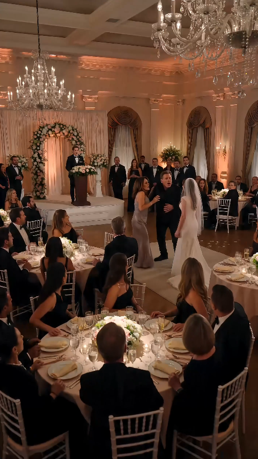 “The curtain fell during the wedding speech… revealing the groom’s mother in the bride’s father’s arms.”