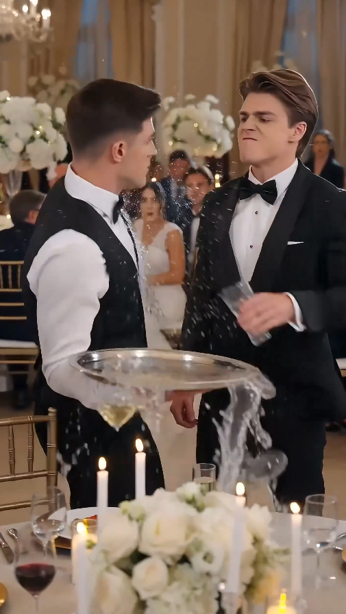 “The groom splashed water on the waiter… then the military medal fell from his pocket.”