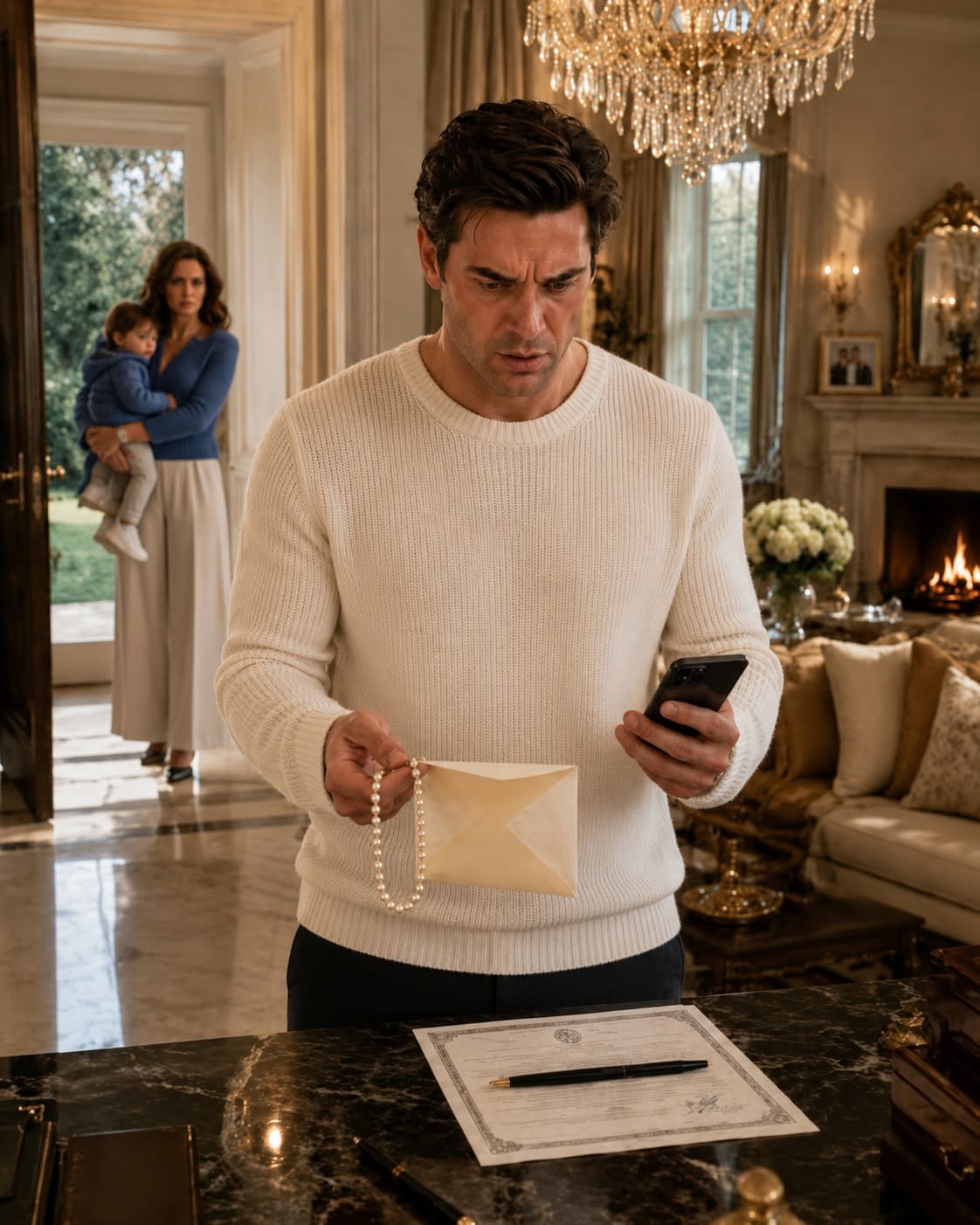 A cheating husband returns to an empty mansion and finds a sealed envelope proving his wife erased him before he knew she was gone.