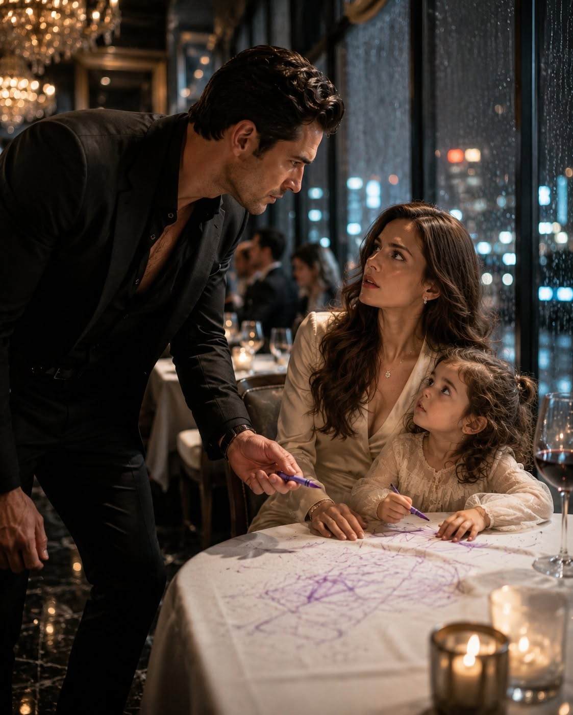 A notorious Manhattan mafia boss walks into a restaurant and finds his ex-wife protecting a little girl whose eyes bear a strong resemblance to his family's, just before a stranger approaches them from behind.