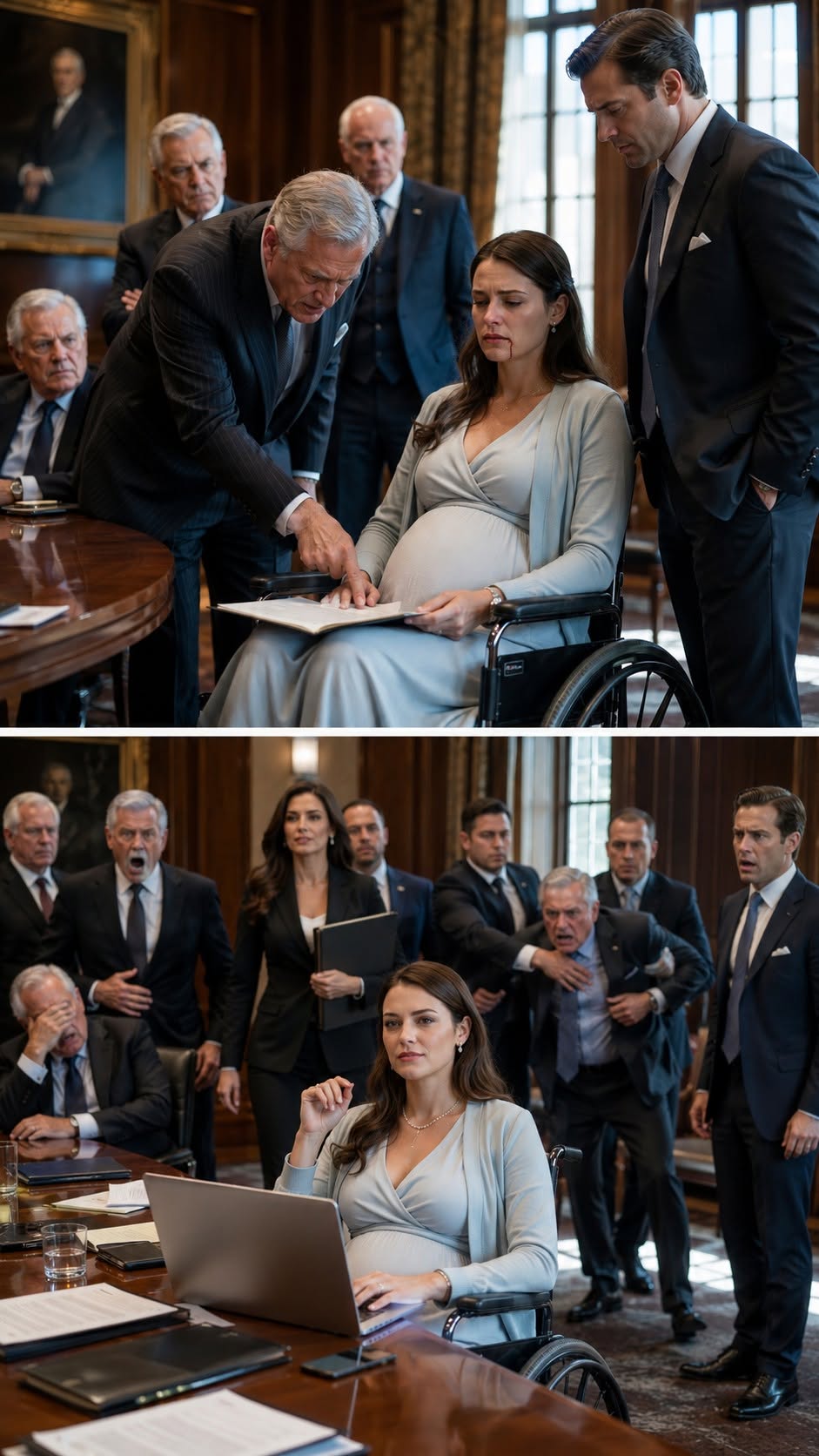 A pregnant woman in a wheelchair is assaulted and pressured to surrender her fortune until one hidden contract clause turns the entire family council against itself.
