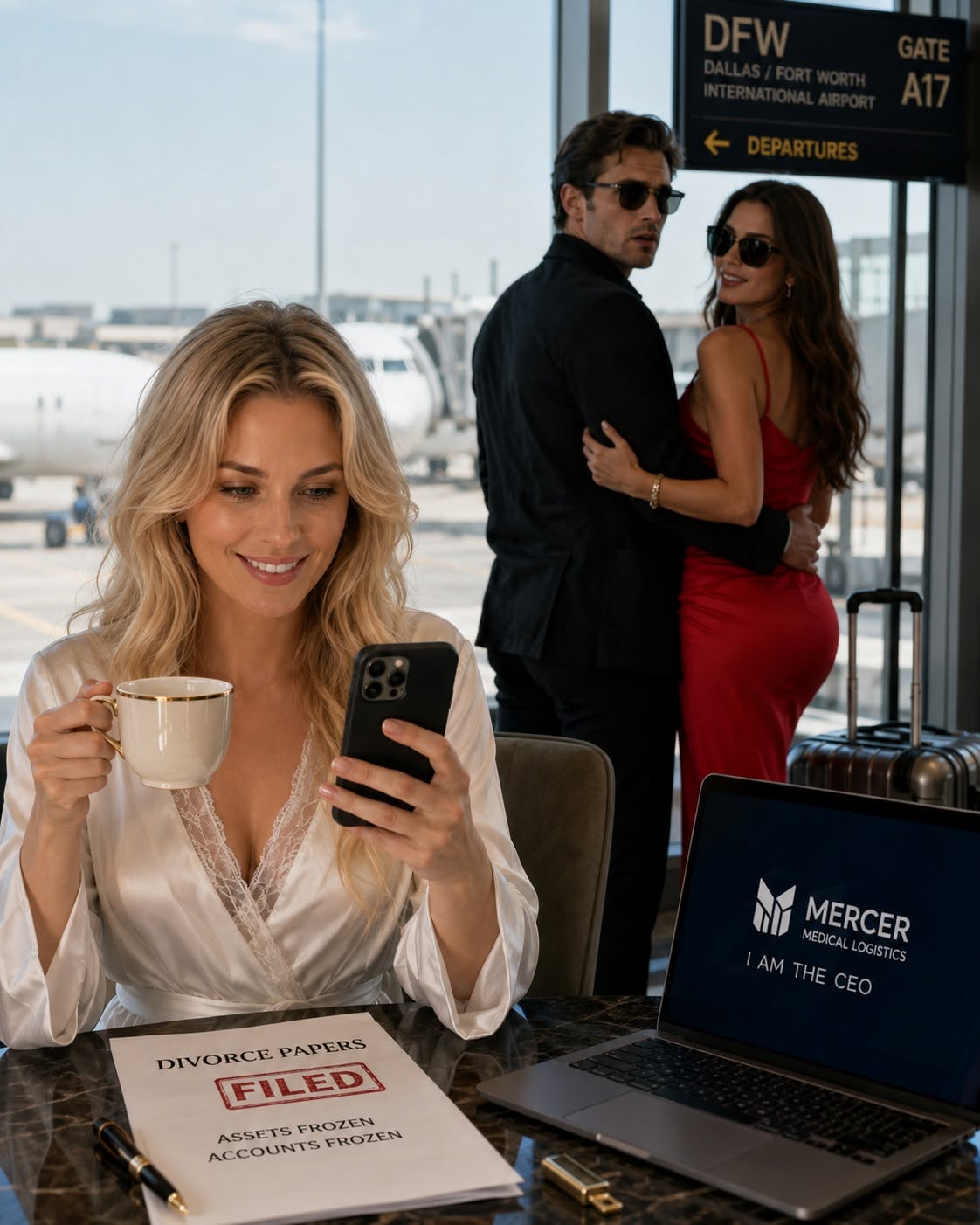 Husband Flees Dallas With His Mistress After Draining Their Fortune But Finds His Quiet Wife Waiting At The Airport With Frozen Accounts Divorce Papers And Federal Investigators Closing In