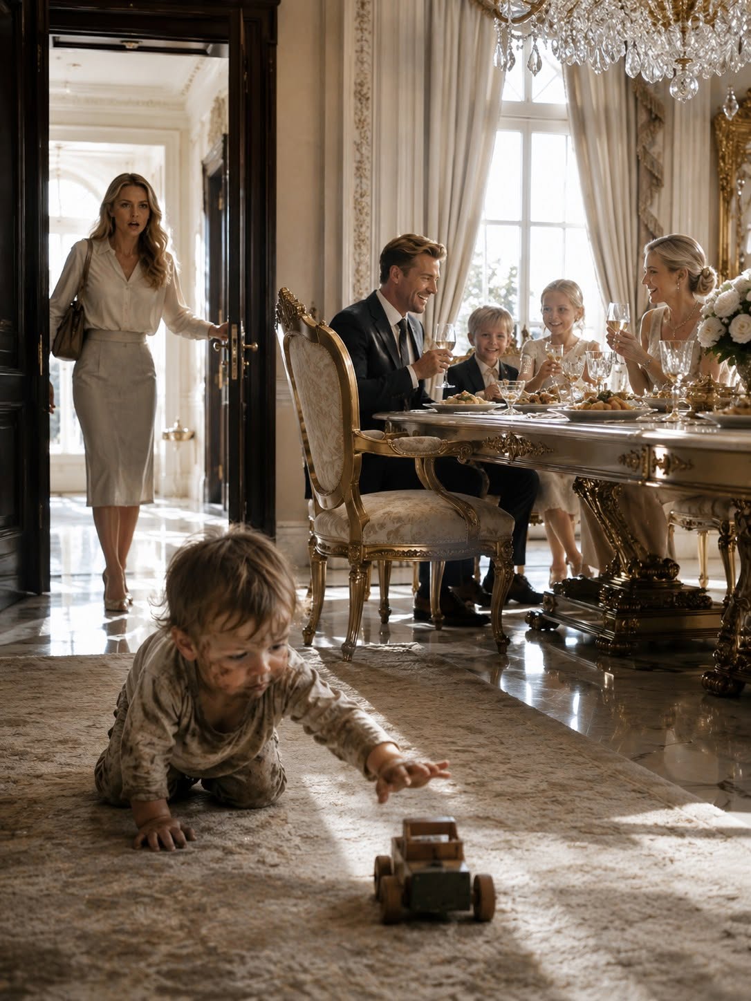 Mother Returns After Twenty Months and Finds Her Neglected Four Year Old Crawling Beneath the Family Table While Her Husband’s Secret Lover and Son Take His Place