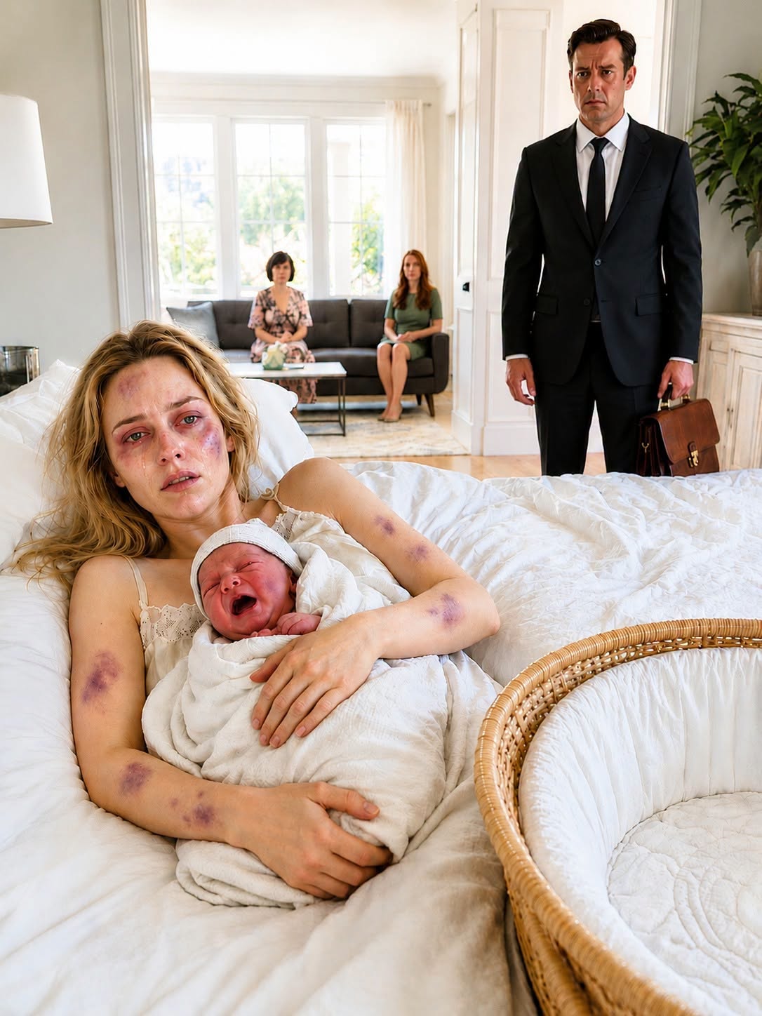 Husband Returns From His Business Trip and Finds His Bruised Wife and Newborn Barely Surviving While His Mother Tries to Hide What Happened