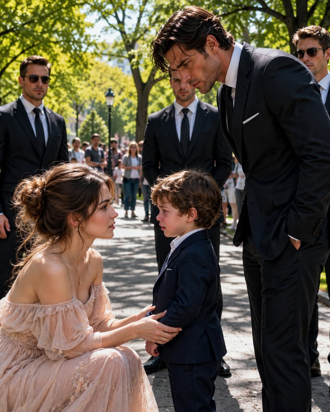 Woman Comforts A Lost Boy In Italian Before His Feared Father Arrives With A Team Of Bodyguards