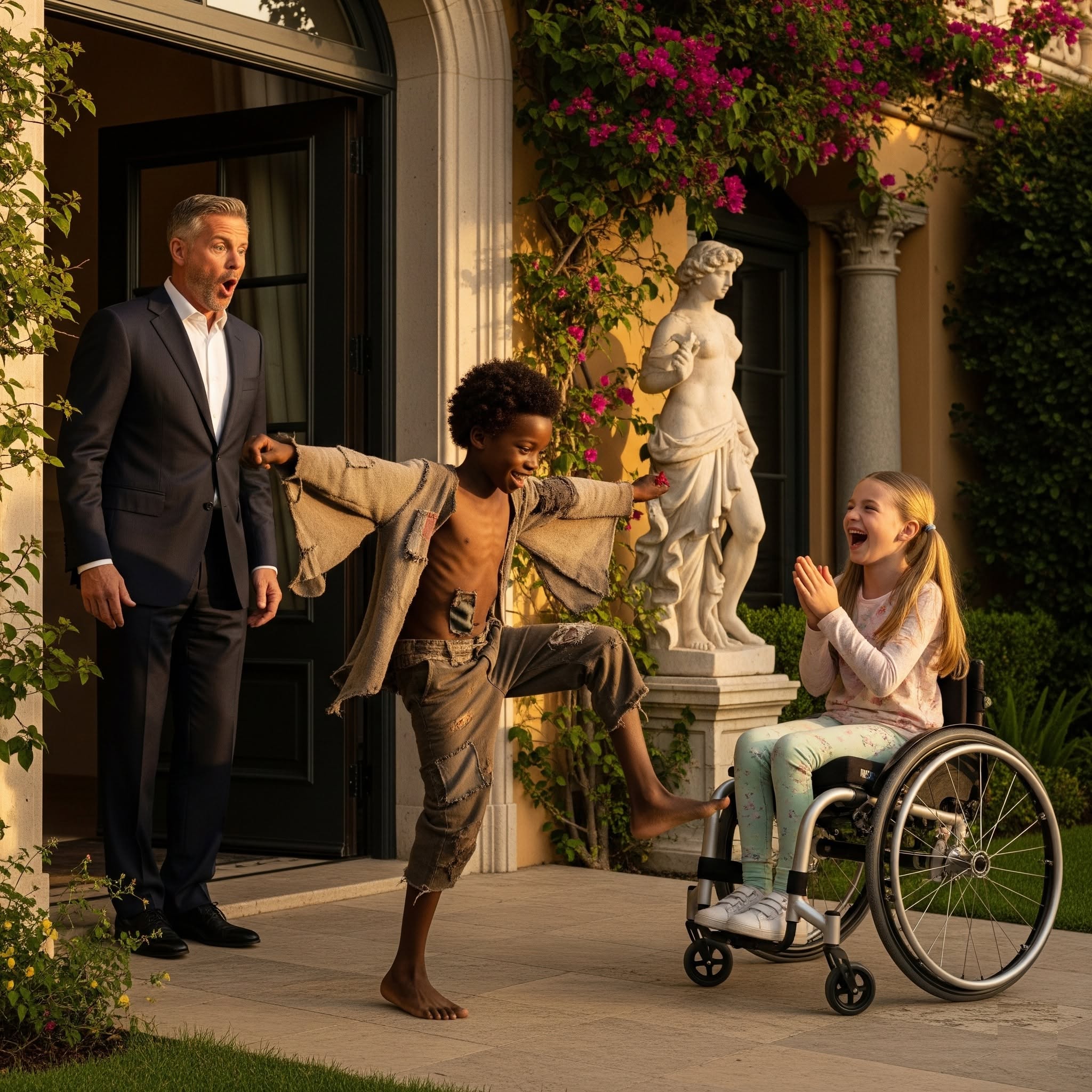 Billionaire Finds a Homeless Boy Dancing for His Paralyzed Daughter Until Her First Laugh Reveals a Hidden Connection