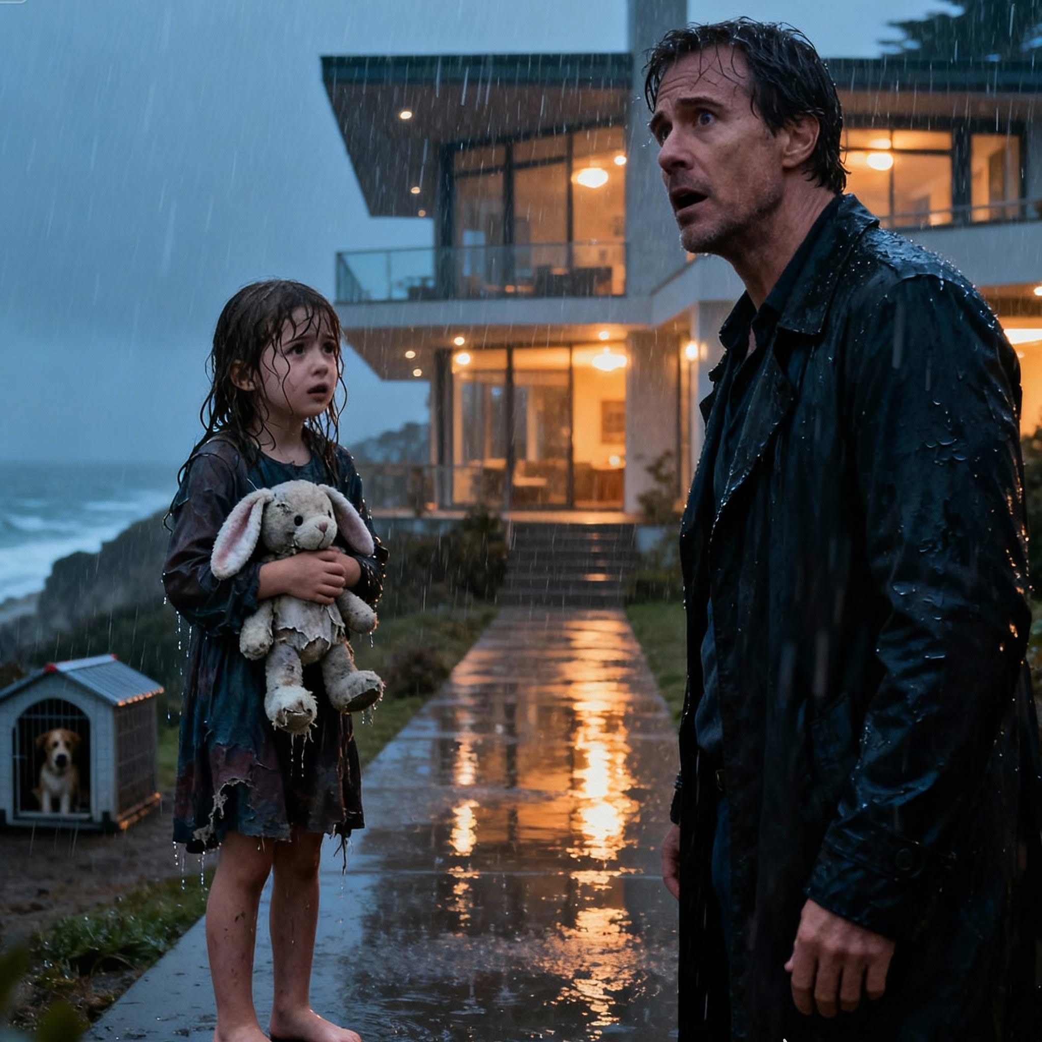 Homeless Girl Begs a Millionaire to Sleep in His Doghouse—Her Final Words Stop Him Cold in the Rain.
