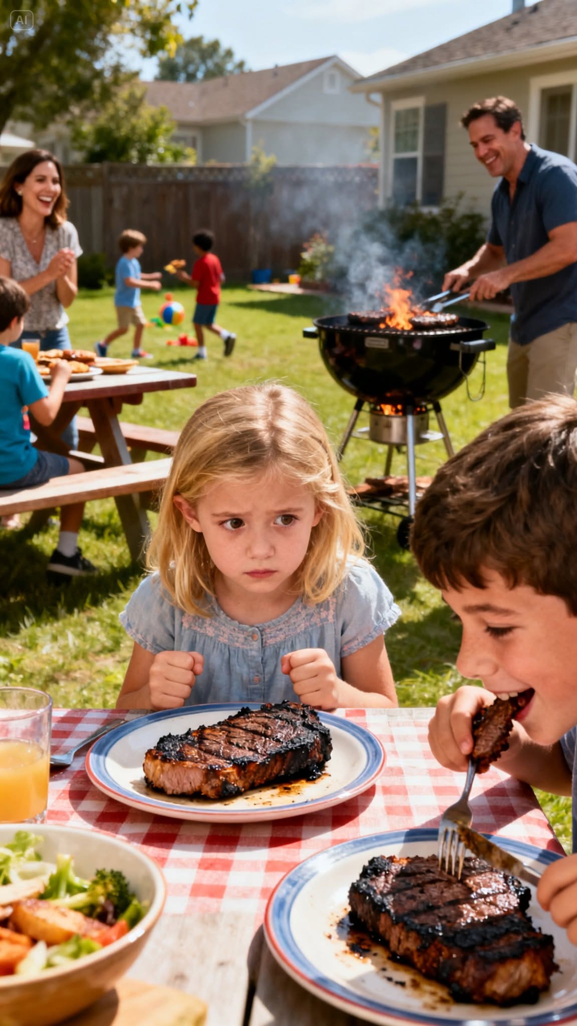 My family served my six-year-old daughter a burnt piece of steak while her cousin got the best cut—and that cruel joke finally made me speak up