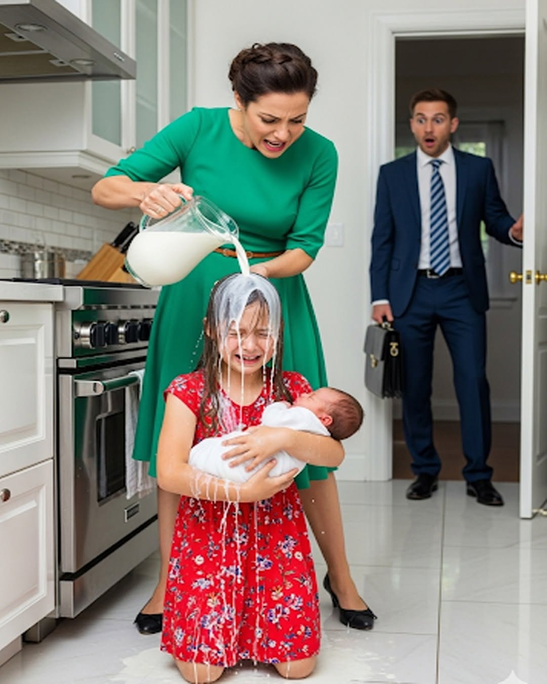 Stepmother Pours Milk on Baby Girl Until Her Millionaire Husband Walks In and Shouts STOP