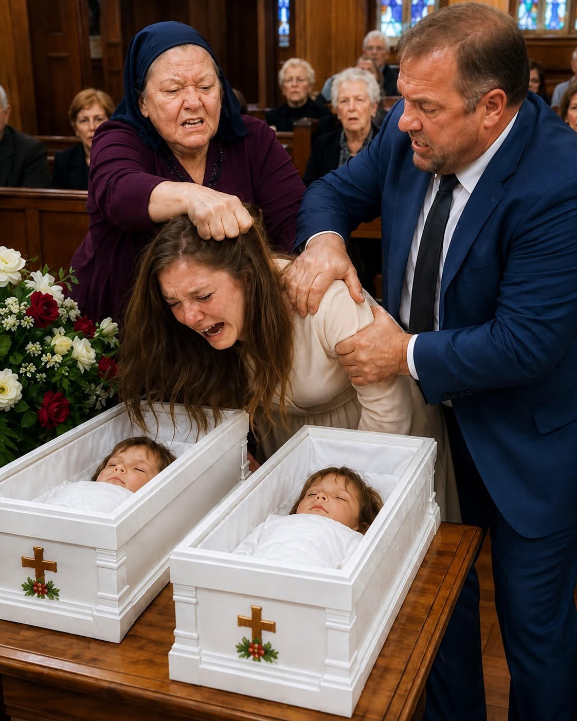 At my twin babies’ funeral, my mother-in-law attacked me beside their coffins—then my four-year-old daughter revealed what Grandma had put in their bottles