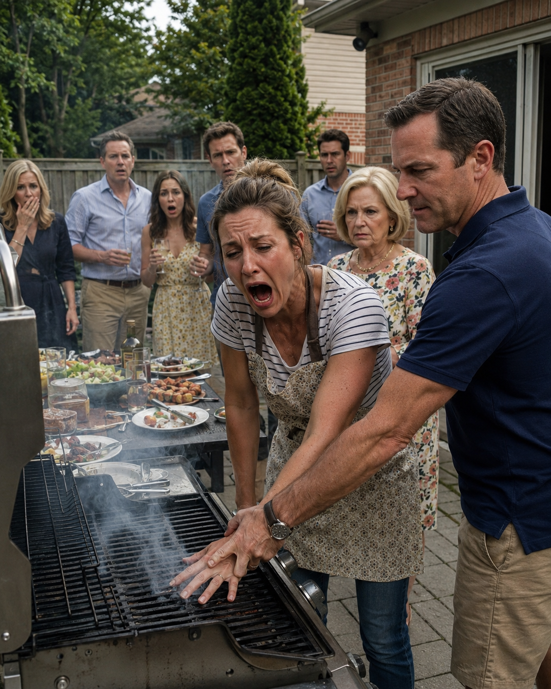 At a Backyard Barbecue, Her Husband Burned Her Hand on the Grill—But the Security Camera and What She Reached for Next Changed Everything.