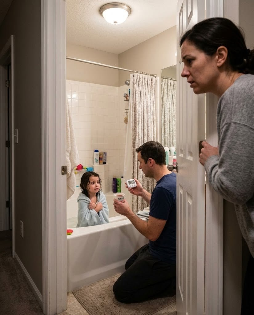 Mother Hears Her Five-Year-Old Say Daddy’s Bath Games Are Secret—Then Police Find an Unlabeled Bottle Hidden Beneath the Sink