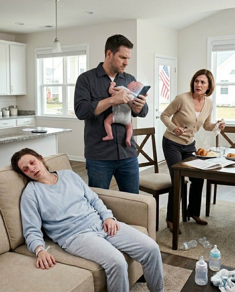 Husband Comes Home to Find His Postpartum Wife Unconscious—Then His Mother Sees the Number He’s About to Call.