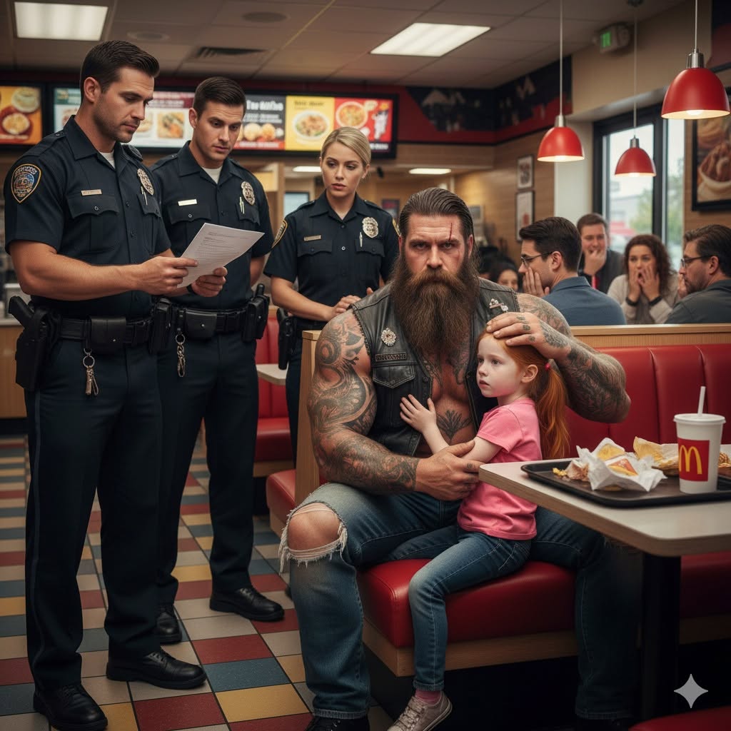 Restaurant Calls Police on a Tattooed Biker Until His Court Document Reveals Why the Little Girl Runs Into His Arms Every Saturday