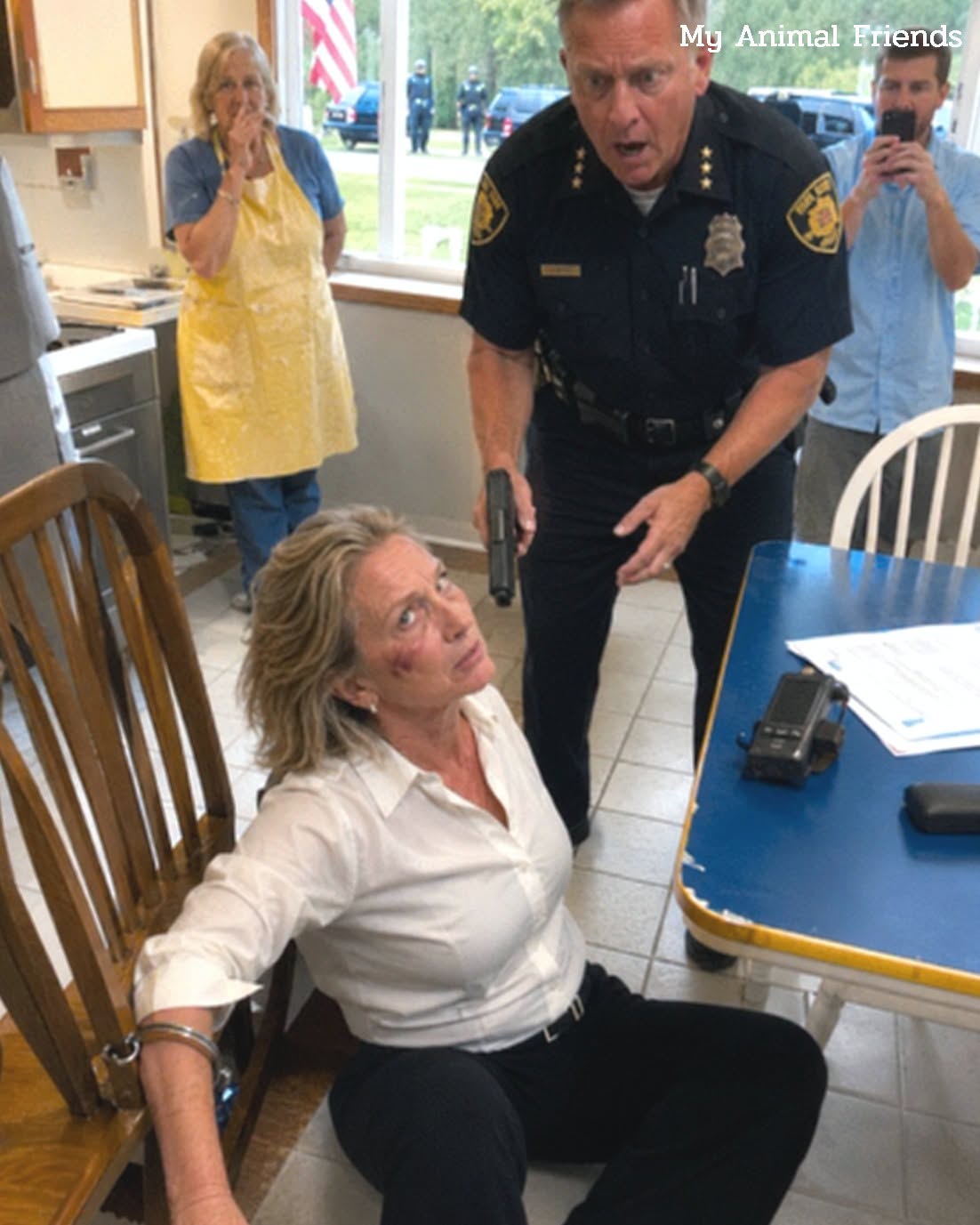 Her police-chief stepfather handcuffed her in the kitchen—then five black SUVs entered the driveway