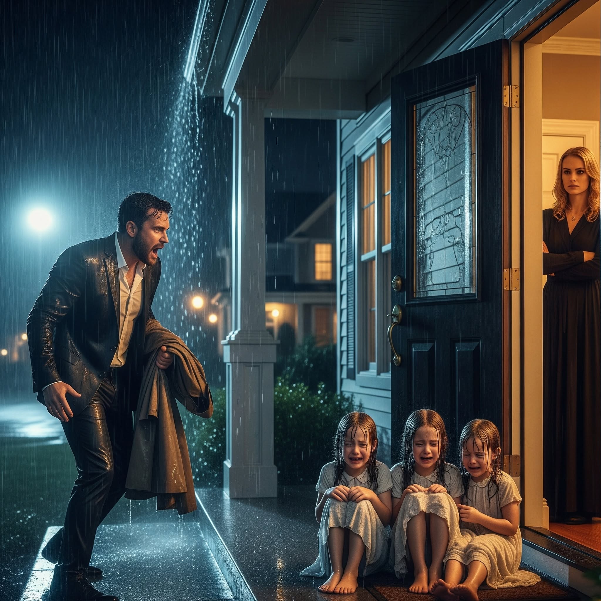 Father Comes Home Early and Finds His Triplet Daughters Locked Outside in the Rain