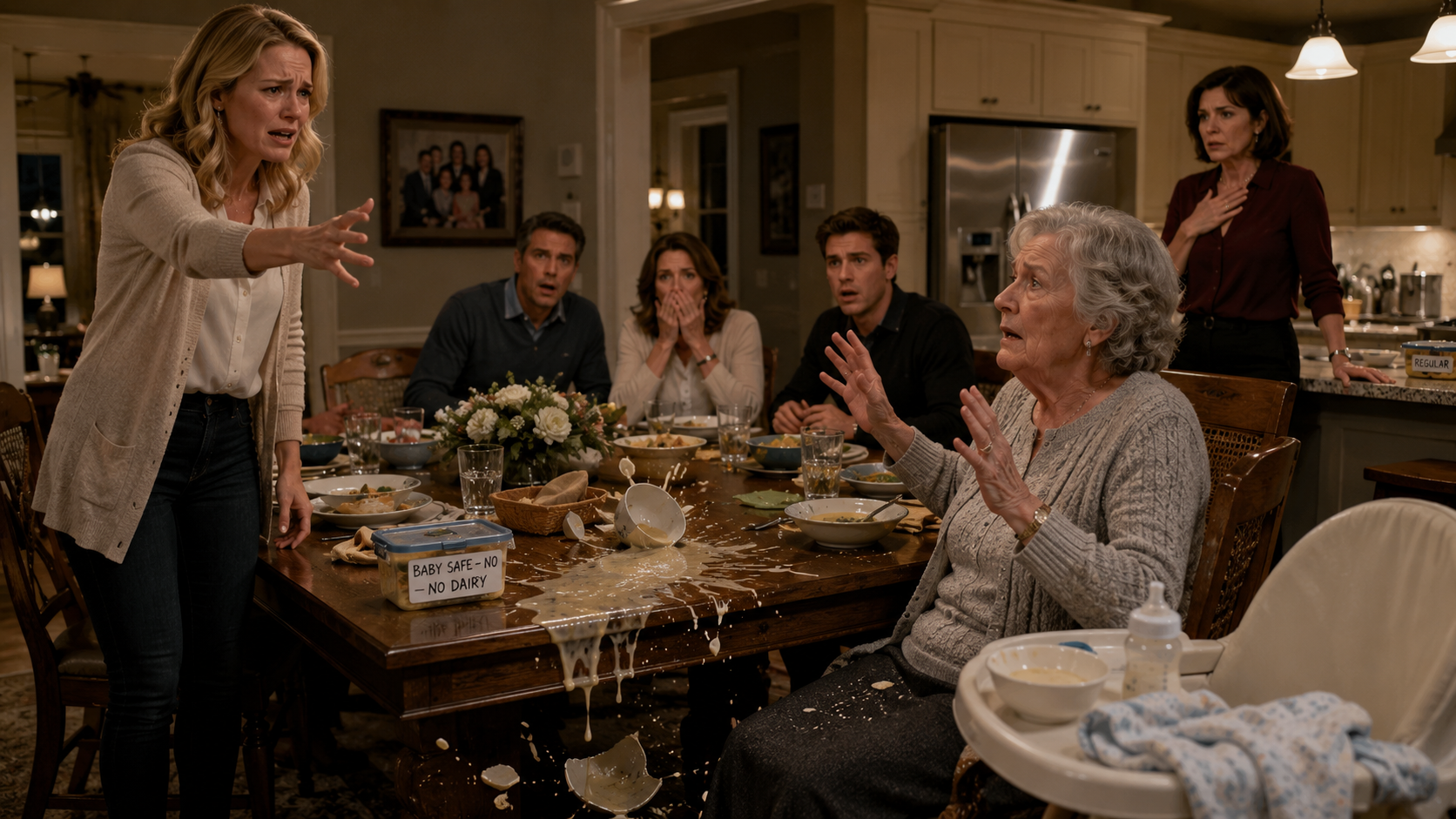 “She threw soup at her mother-in-law after thinking Grandma endangered the baby.”