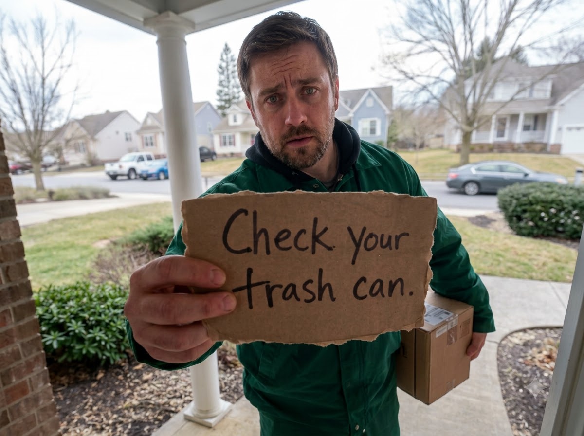 A Delivery Driver Left Me A Warning On My Doorbell Camera Telling Me To Check My Trash Can