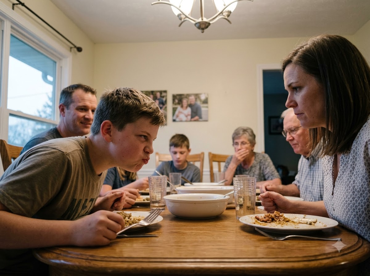 My Twelve-Year-Old Nephew Spat On My Dinner While My Brother Laughed And My Mother Told Me To Sit Down